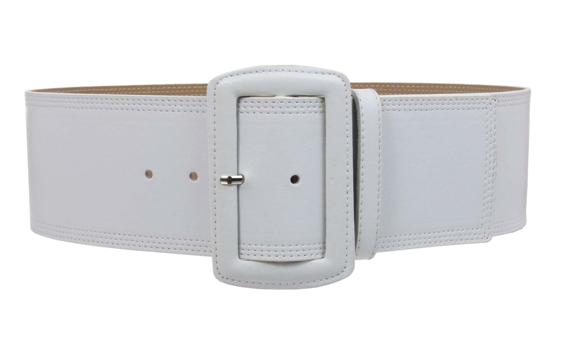 Women's 3" Wide High Waist Fashion Stitch Rectangular Leather Belt - OnlineBelts