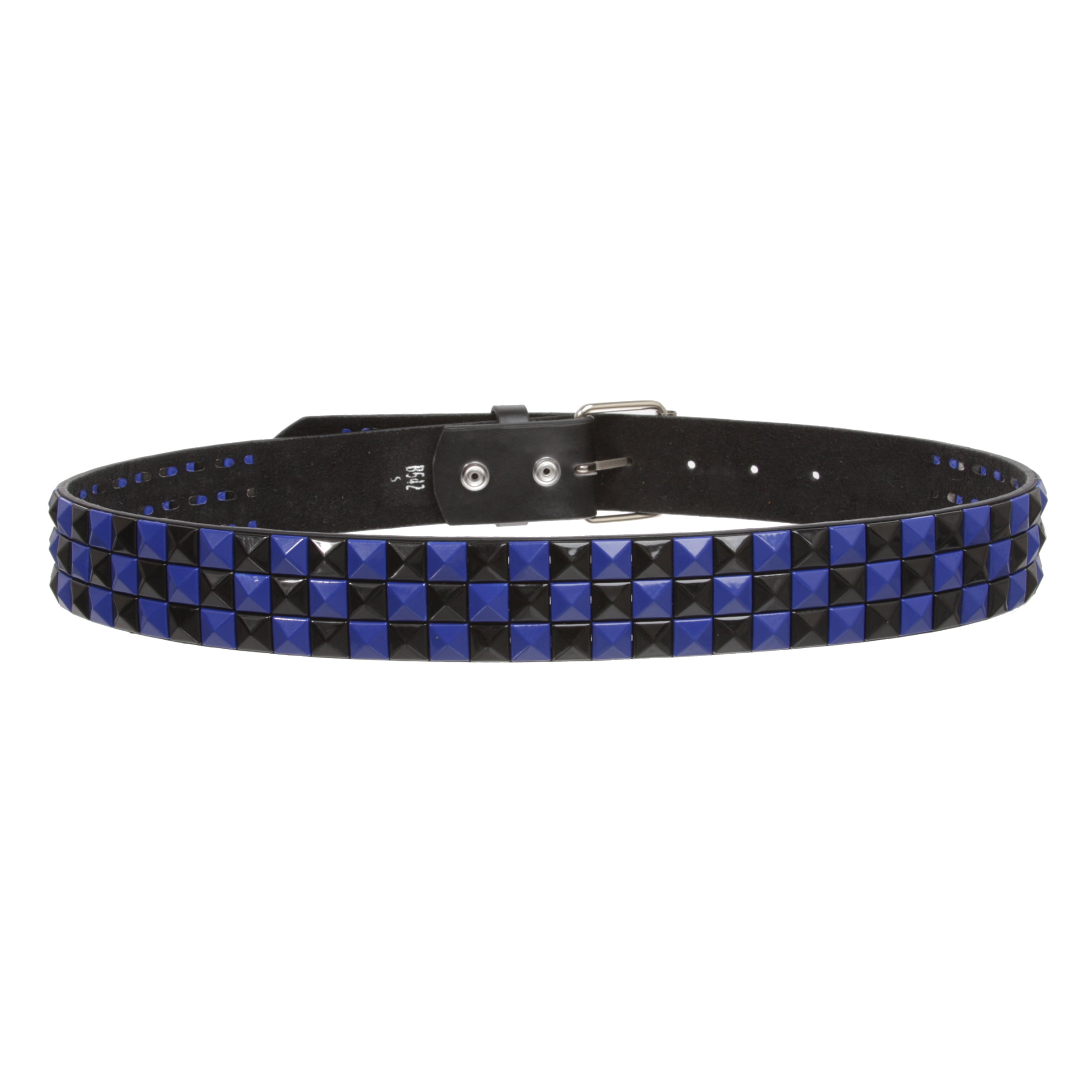 Snap On Punk Rock Black & Blue Star Studded Checker Board Leather Belt
