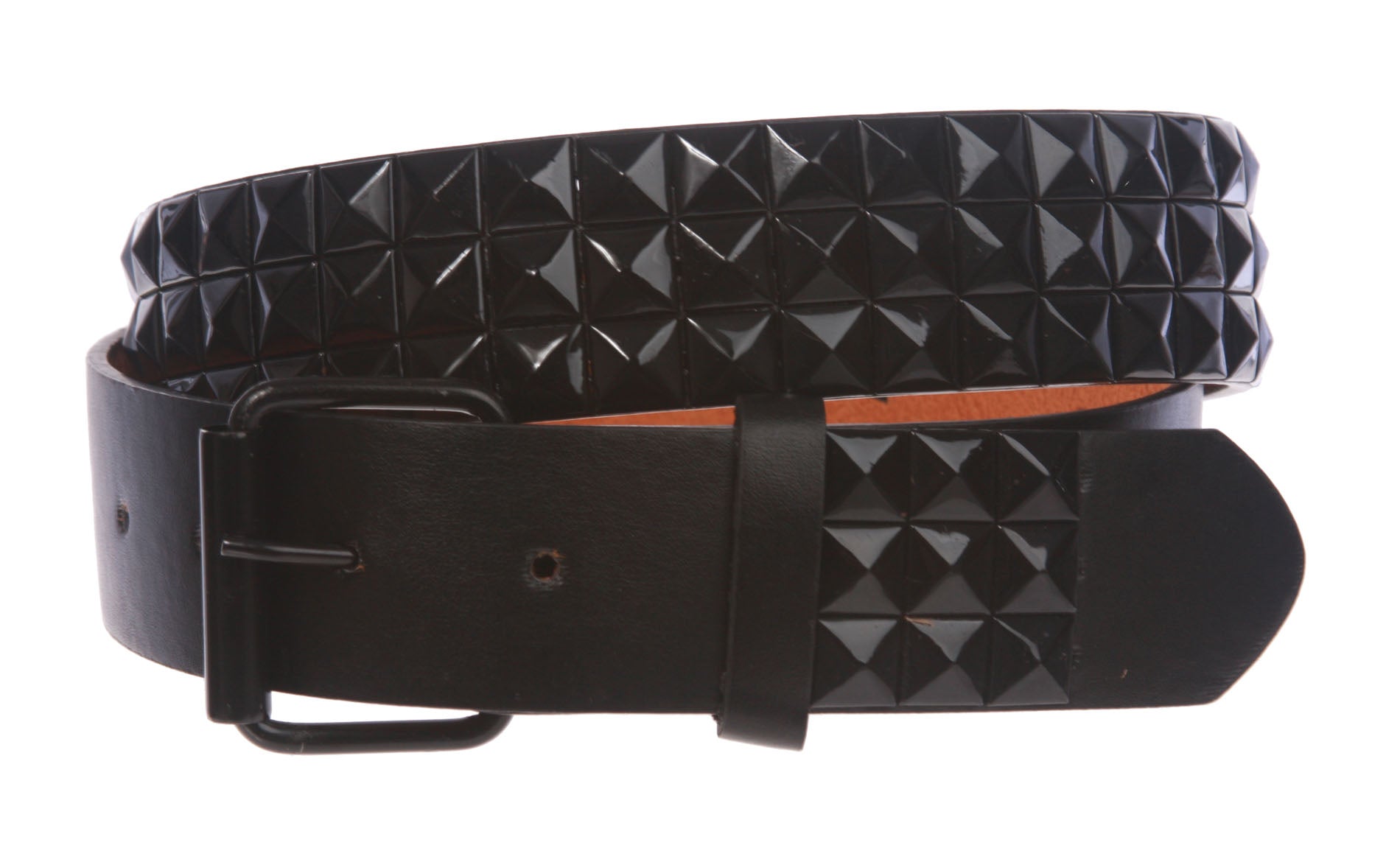 Snap On Punk Rock Star Pyramid Studded Checker Board Leather Belt - OnlineBelts