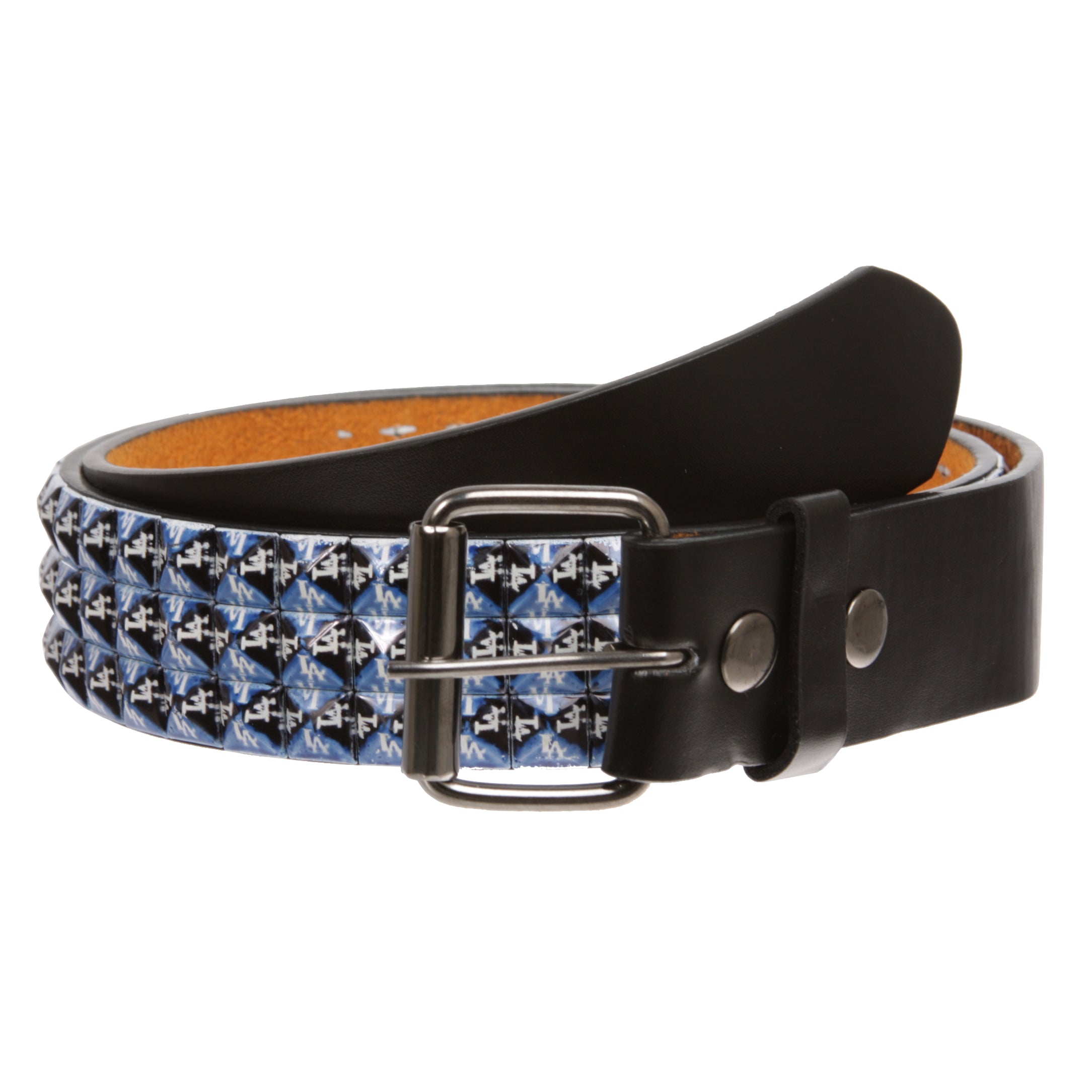Snap On Punk Rock Star Pyramid Studded Checker Board Leather Belt - OnlineBelts