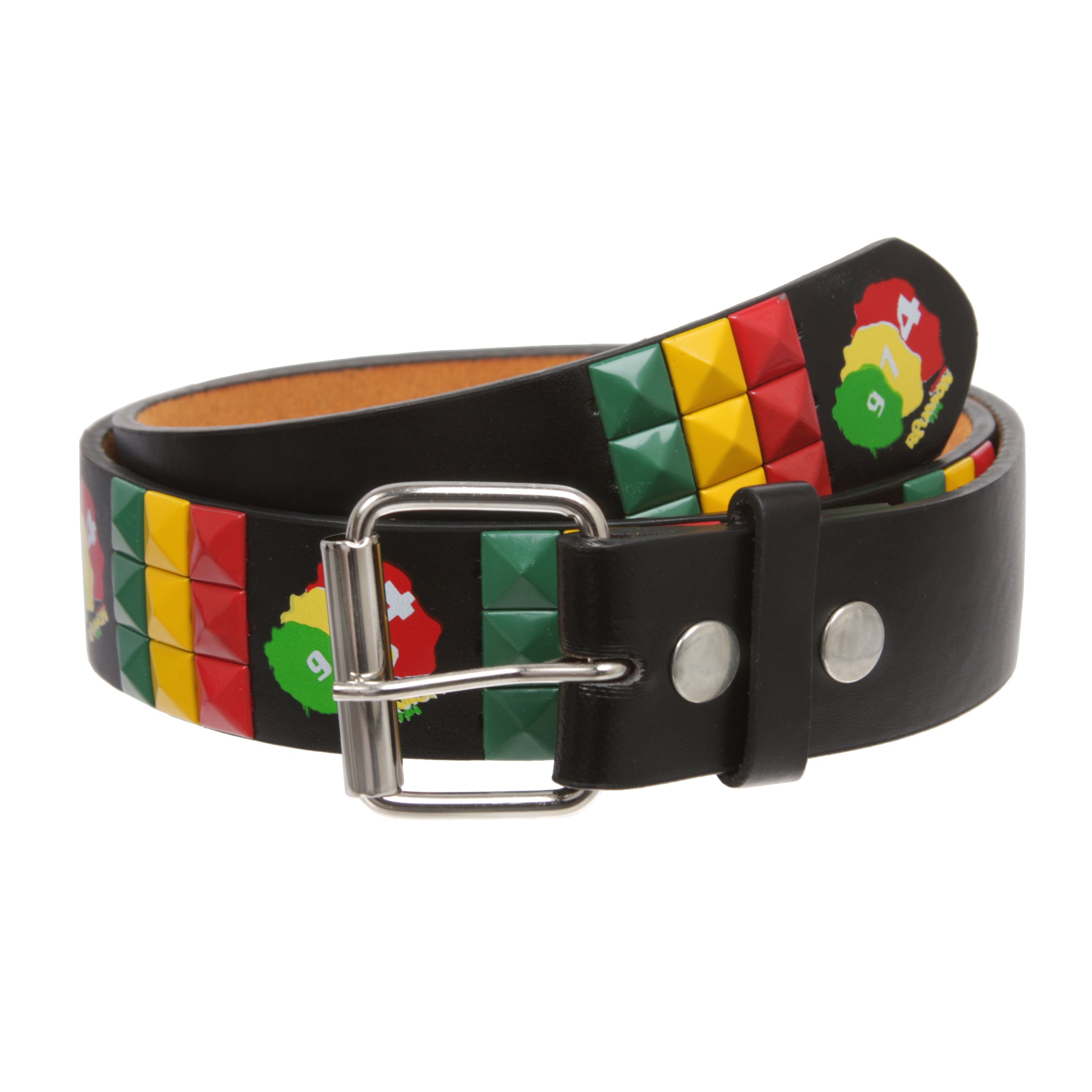 Snap On Punk Rock Star Pyramid Studded Checker Board Leather Belt - OnlineBelts