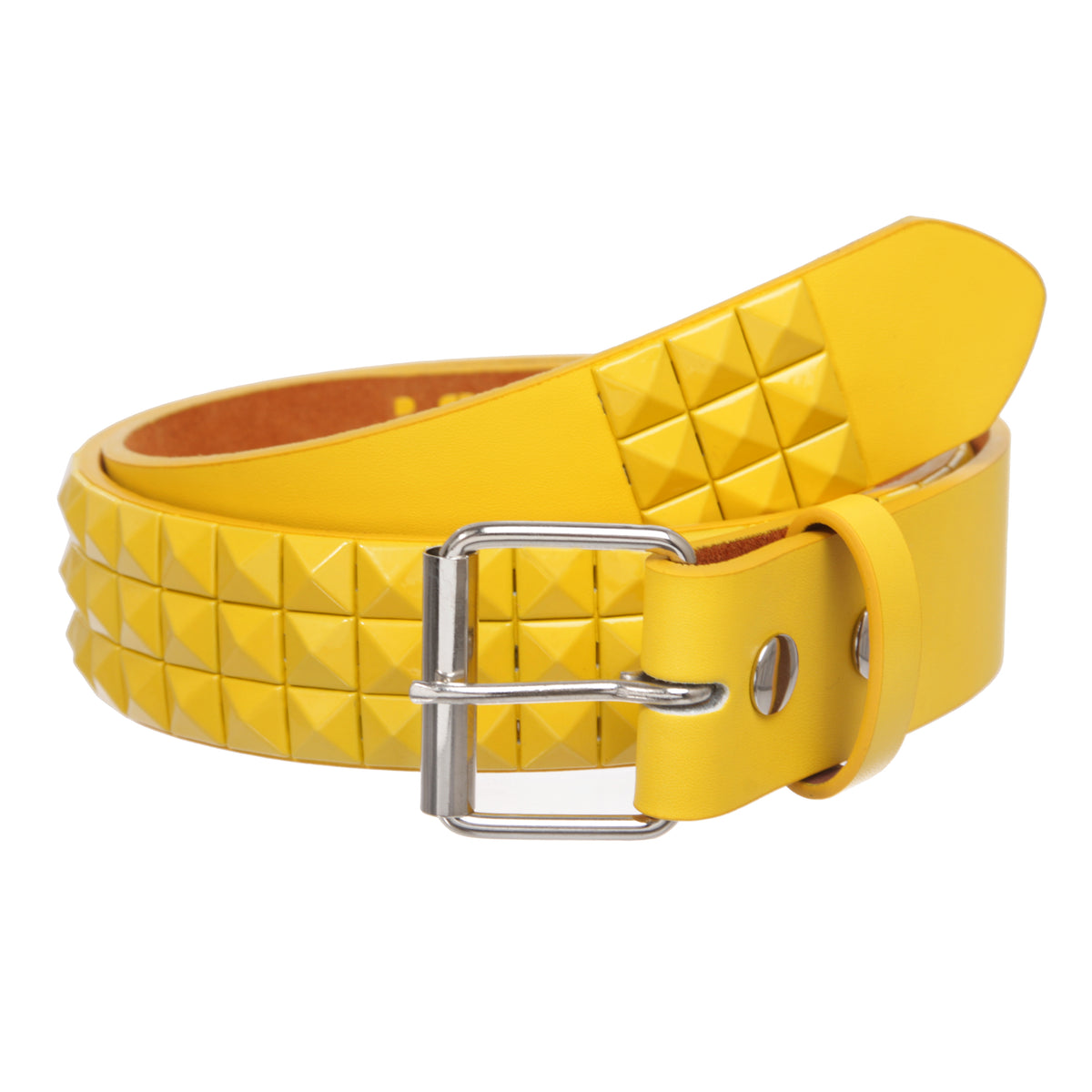 Snap On Solid Color Punk Rock Star Pyramid Studded Checker Board Leather Belt