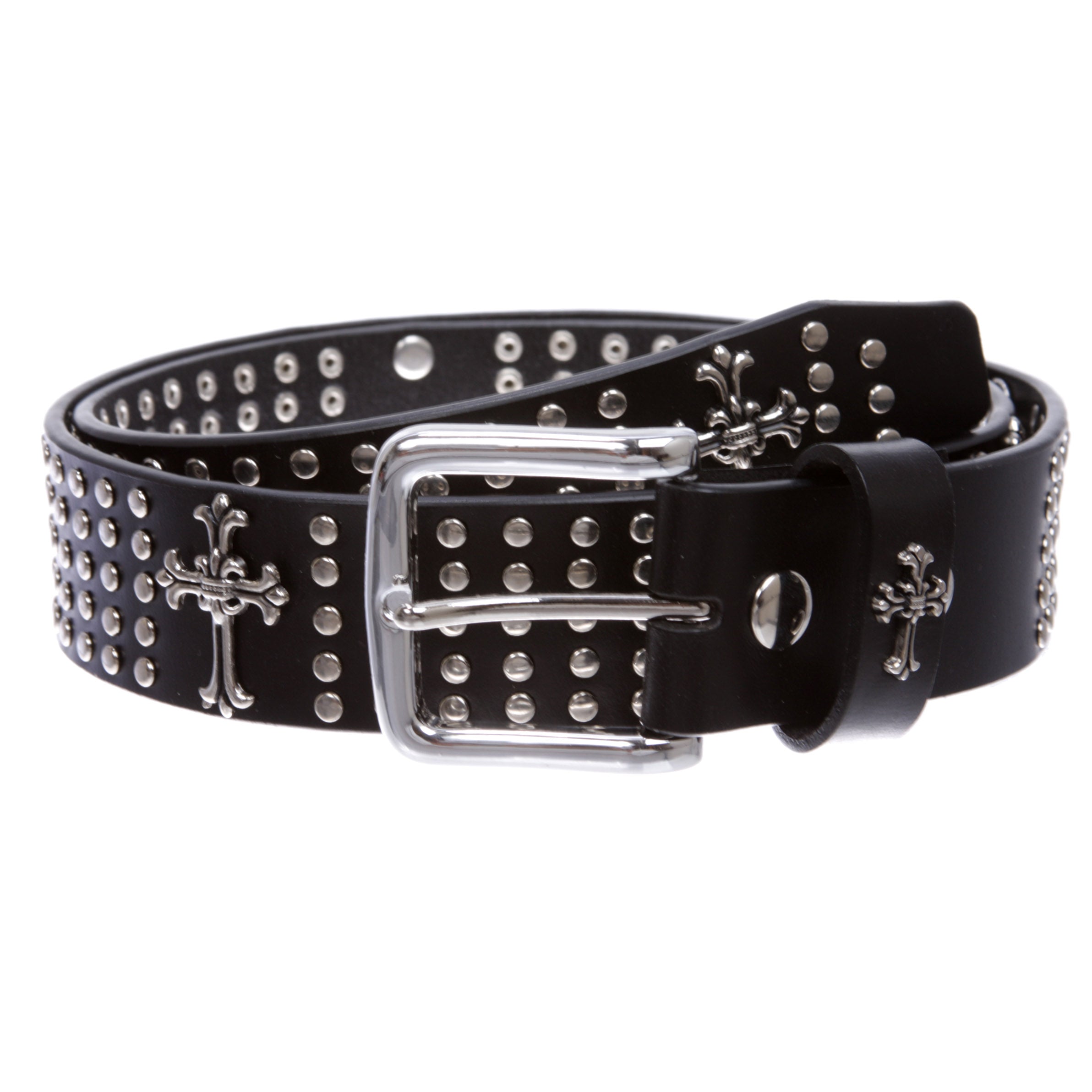 1 1/2" Snap On Riveted Christian Religious Cross and Circle Studded Leather Belt - OnlineBelts