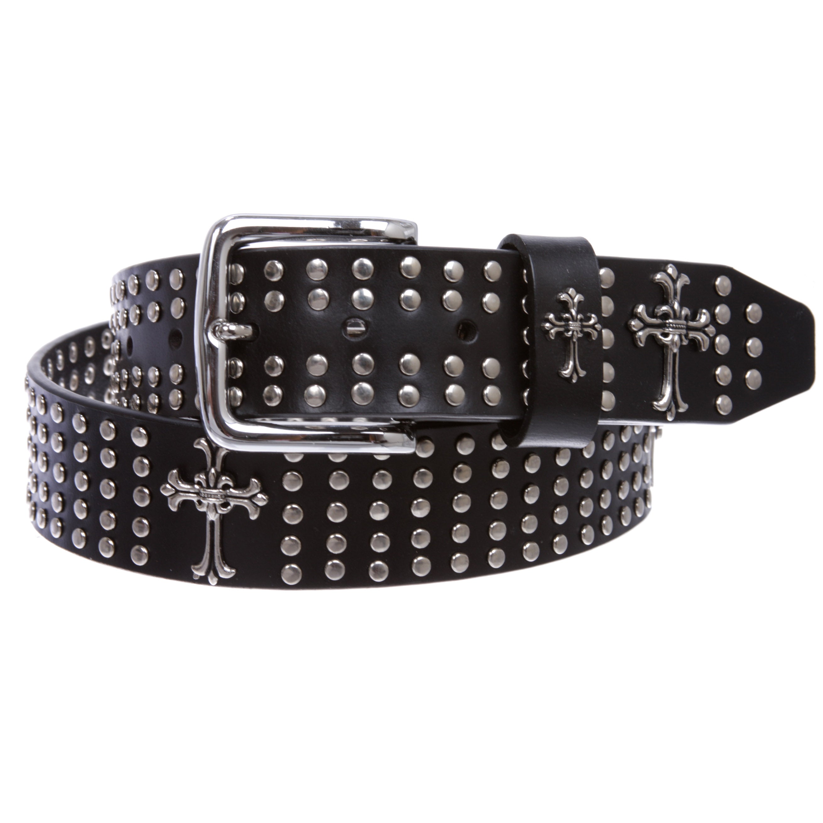 1 1/2" Snap On Riveted Christian Religious Cross and Circle Studded Leather Belt - OnlineBelts