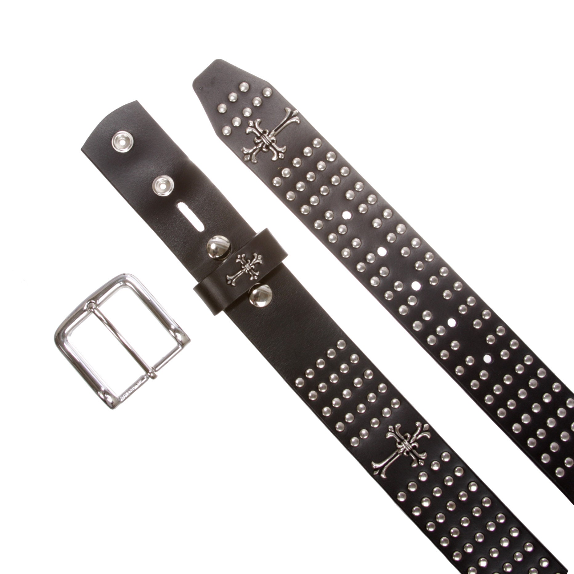 1 1/2" Snap On Riveted Christian Religious Cross and Circle Studded Leather Belt - OnlineBelts