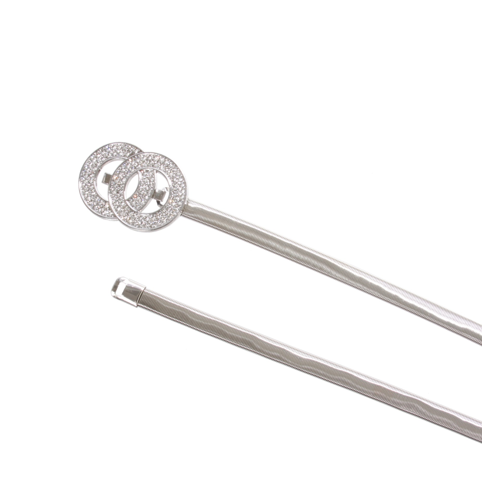 Women's Metal Skinny Elastic Waistband Belt With Circle Rhinestone Buckling - OnlineBelts