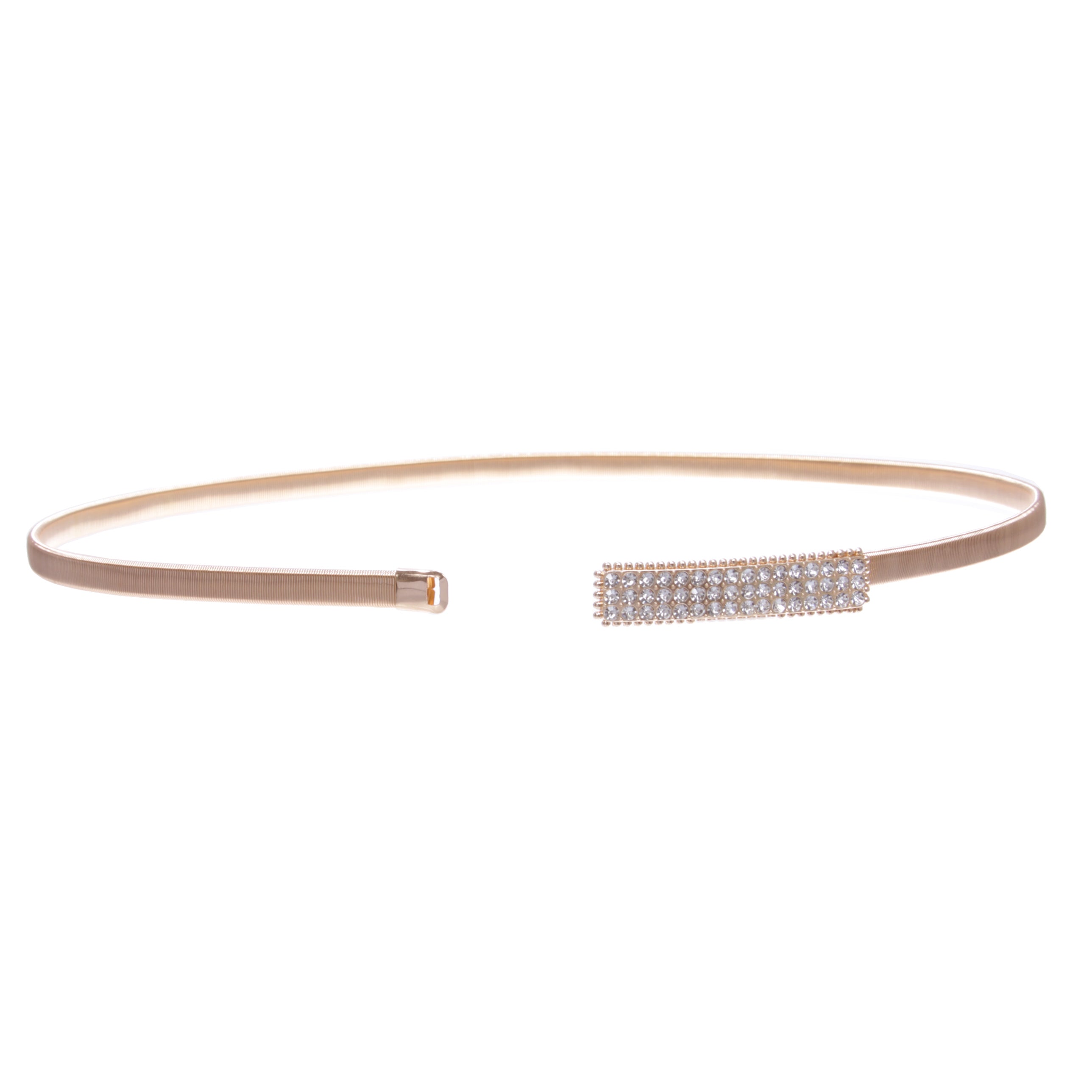 Women's Metal Skinny Elastic Waistband Belt With Square Rhinestone buckling - OnlineBelts