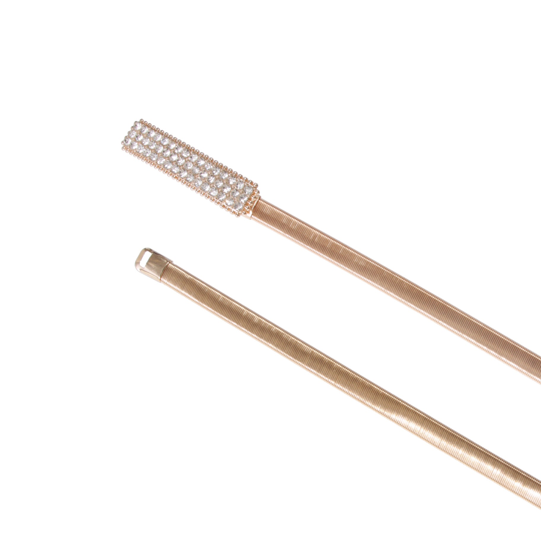 Women's Metal Skinny Elastic Waistband Belt With Square Rhinestone buckling - OnlineBelts