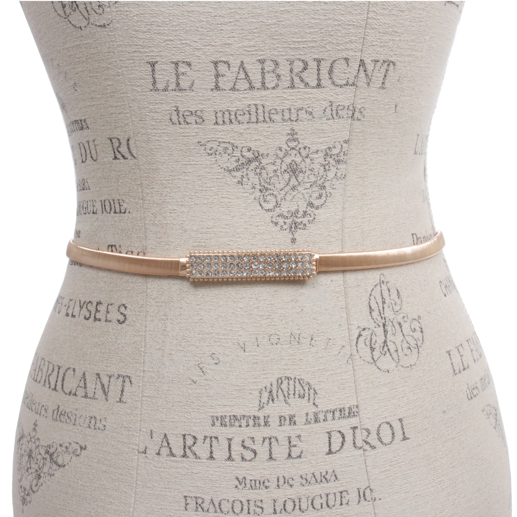 Women's Metal Skinny Elastic Waistband Belt With Square Rhinestone buckling - OnlineBelts