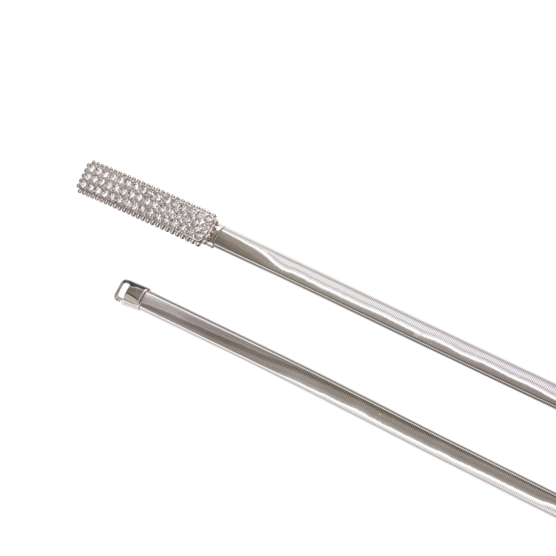 Women's Metal Skinny Elastic Waistband Belt With Square Rhinestone buckling - OnlineBelts