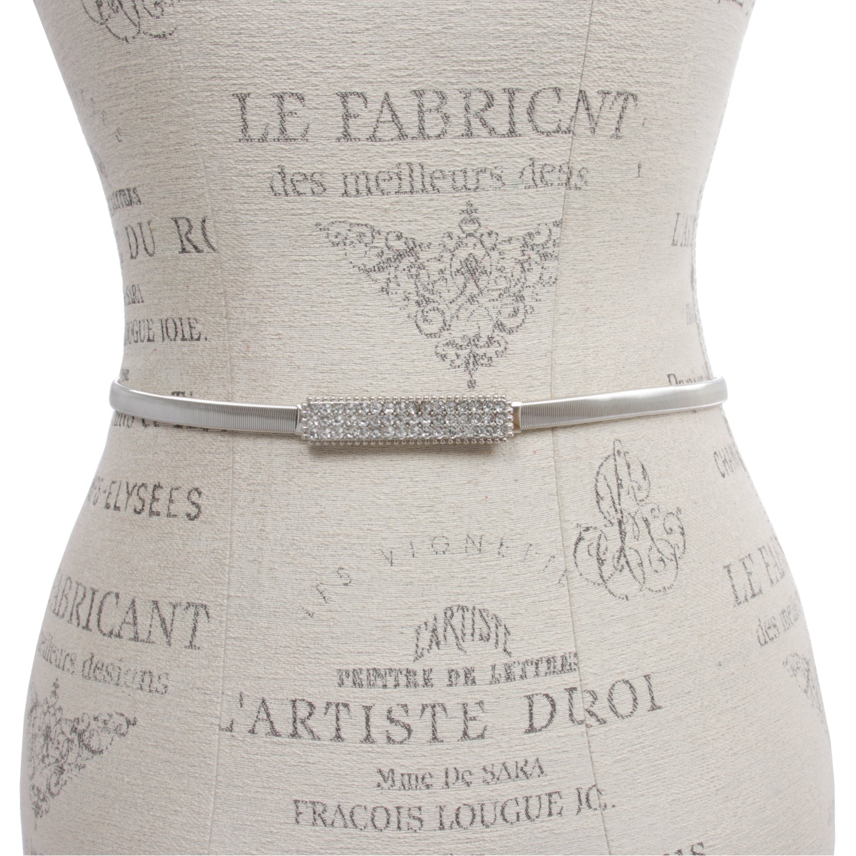 Women's Metal Skinny Elastic Waistband Belt With Square Rhinestone buckling - OnlineBelts