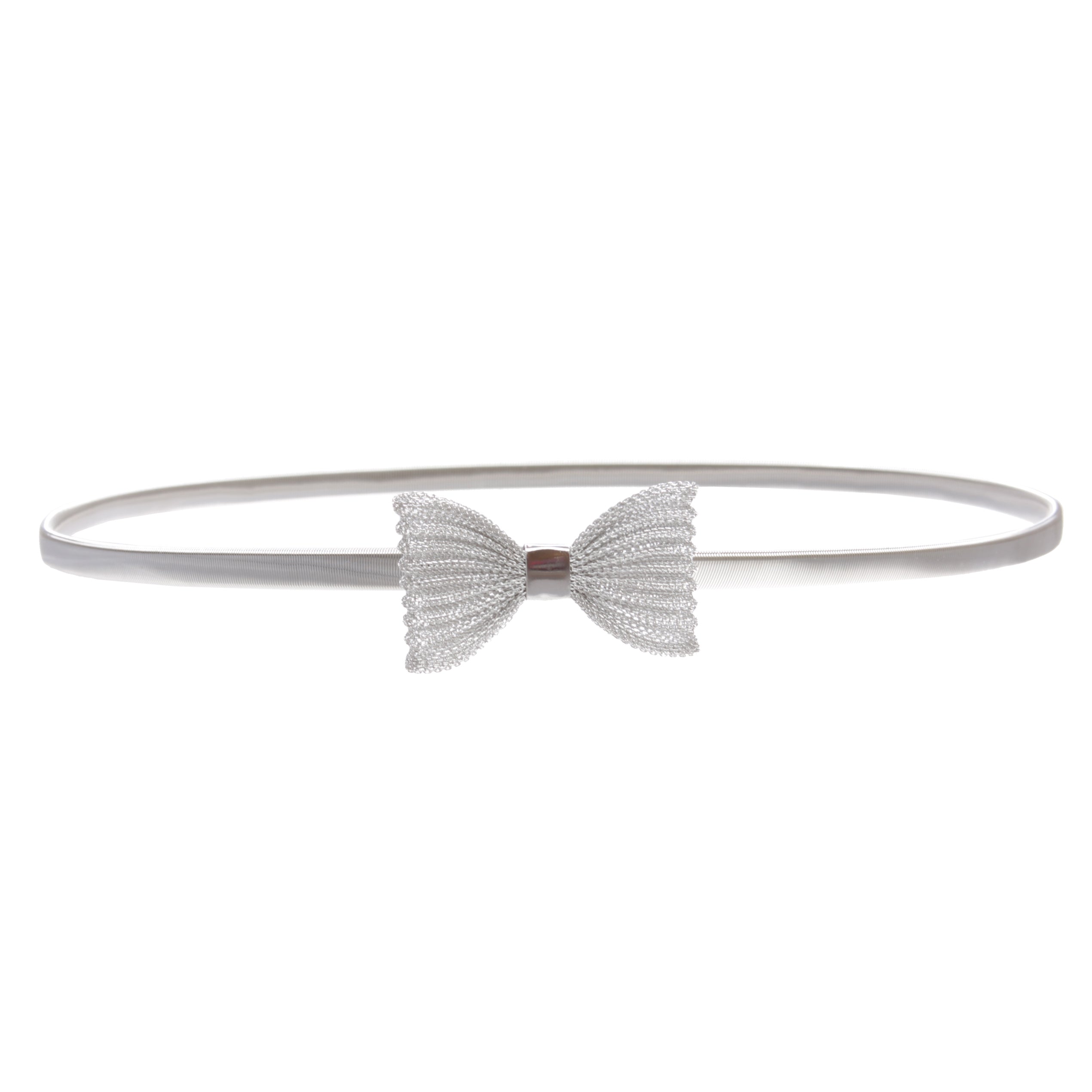 Women's Silver Metal Skinny Elastic Belt With Bow Tie Designed For Buckling - OnlineBelts