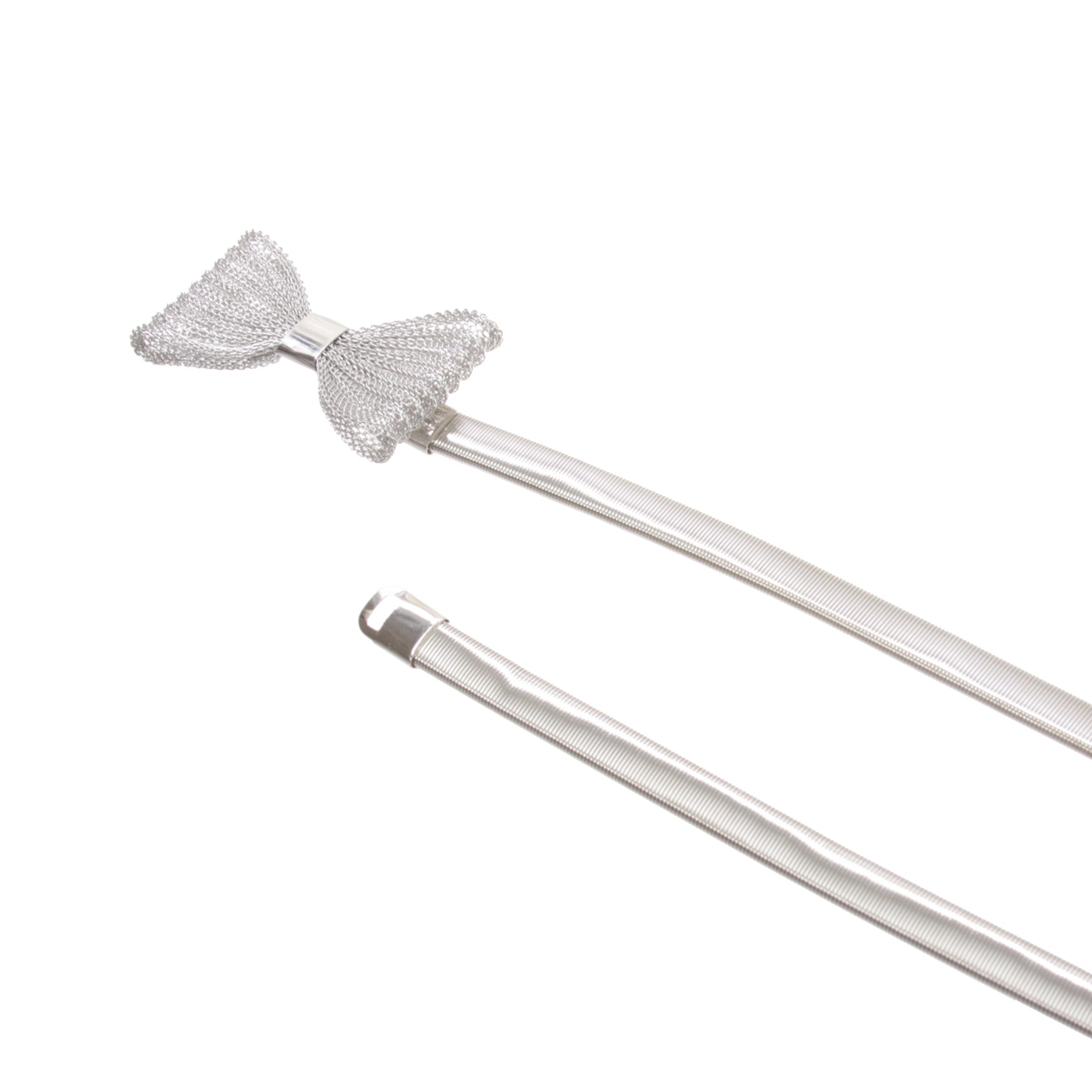 Women's Silver Metal Skinny Elastic Belt With Bow Tie Designed For Buckling - OnlineBelts