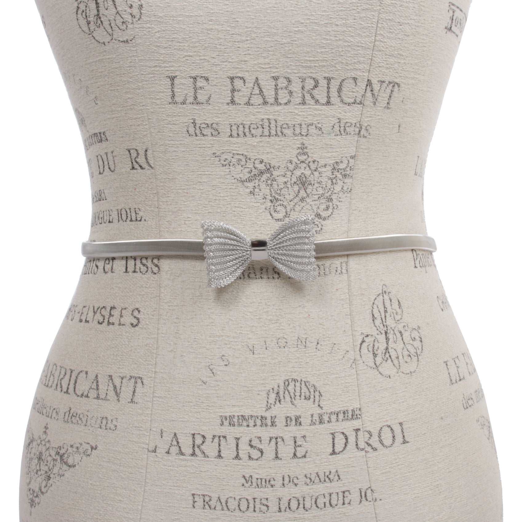 Women's Silver Metal Skinny Elastic Belt With Bow Tie Designed For Buckling - OnlineBelts