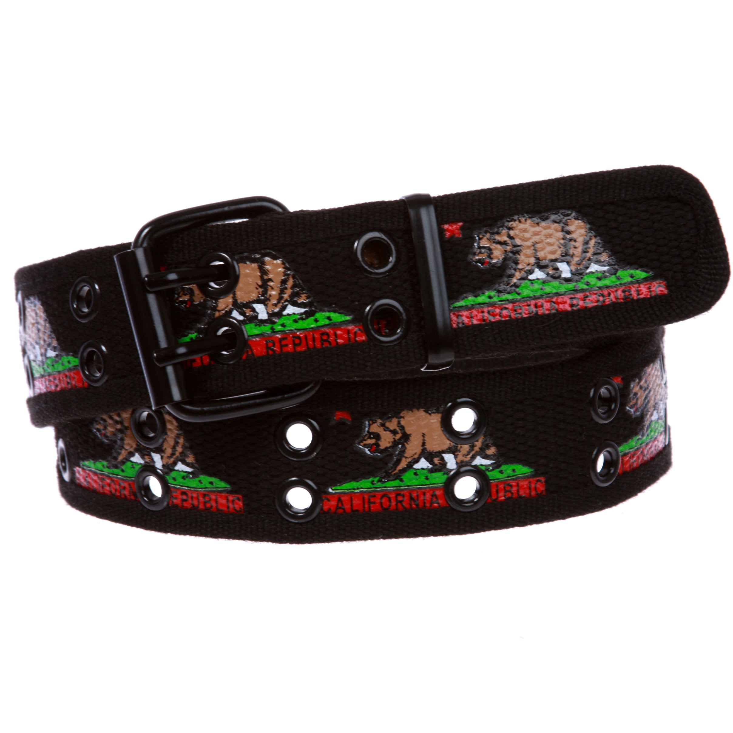 Double Hole Grommets Canvas California Republic Bear Flag Web Belt - OnlineBelts