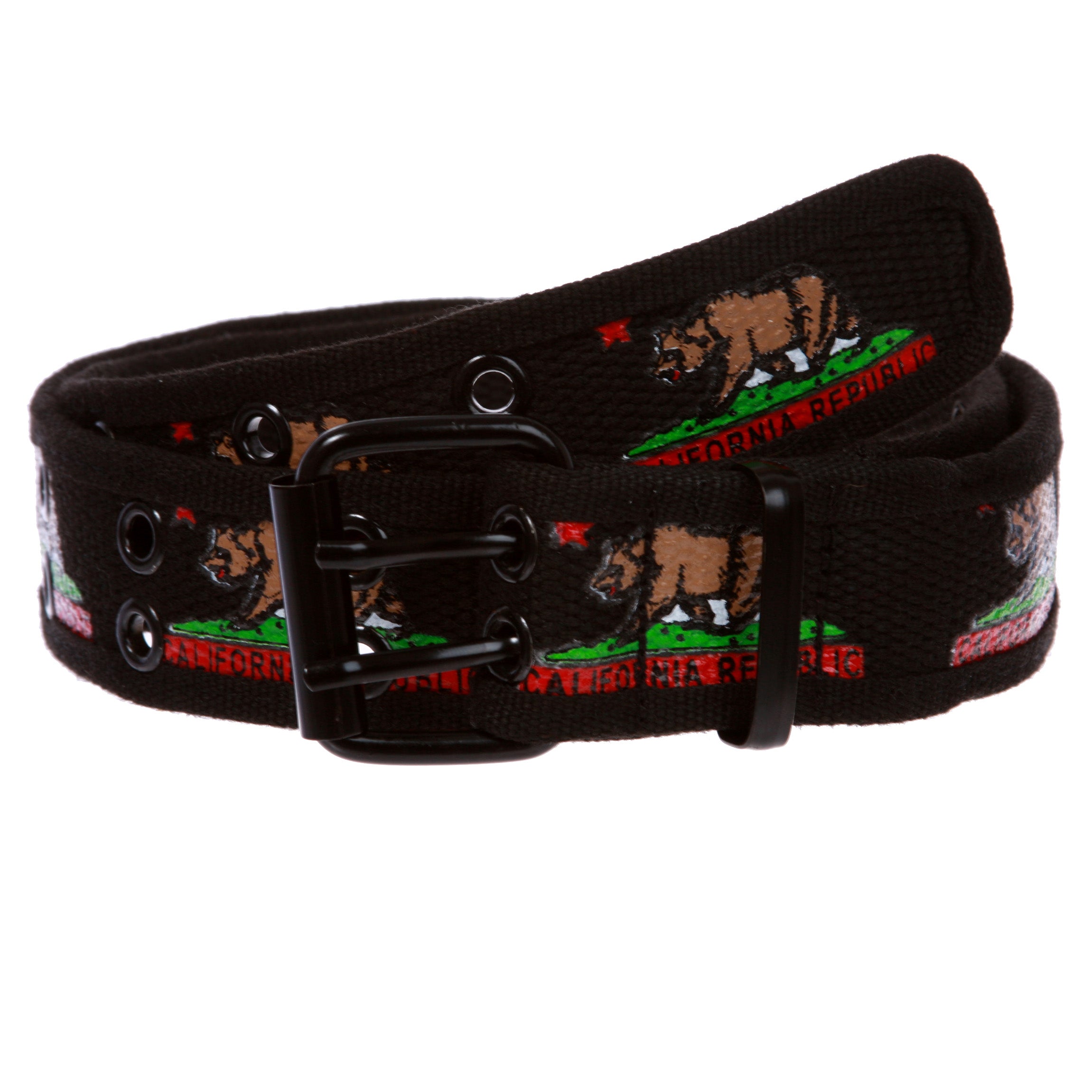 Double Hole Grommets Canvas California Republic Bear Flag Web Belt - OnlineBelts