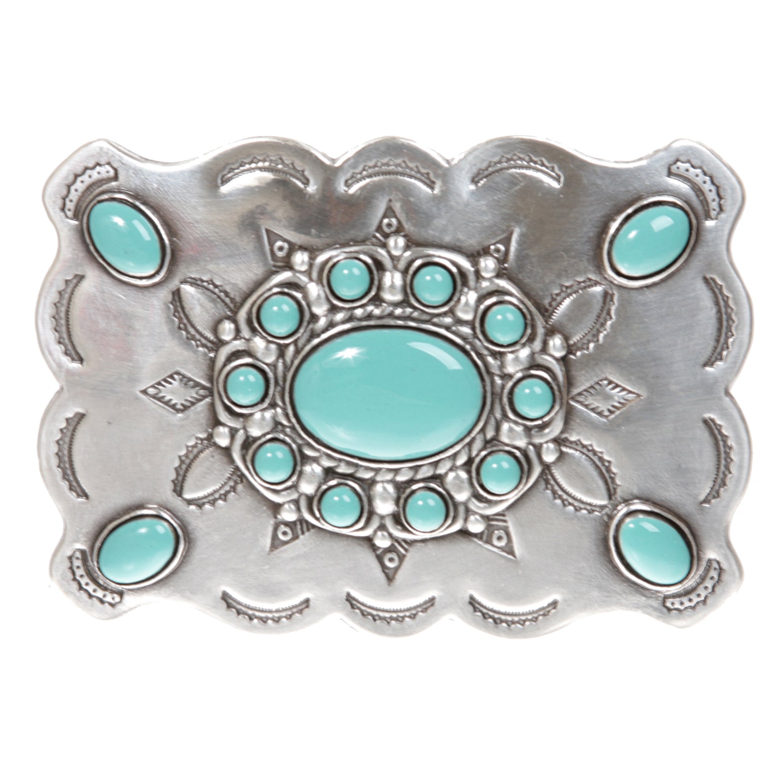 Western Concho Belt with Turquoise Stones and Removable Buckle - 1 1/2" Wide