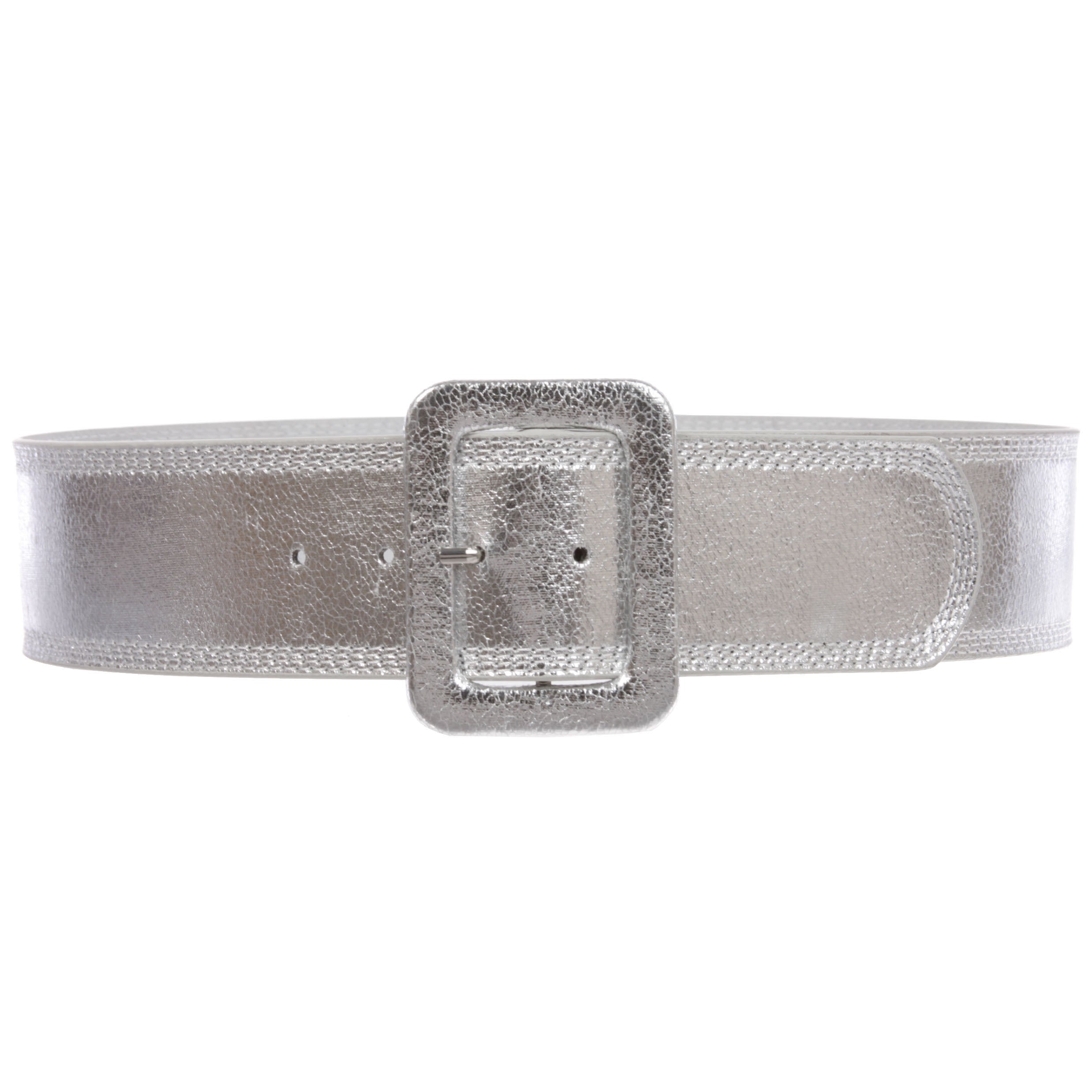 Women's 2 1/4" Wide High Waist Rectangular Stitch-edged Leather Belt