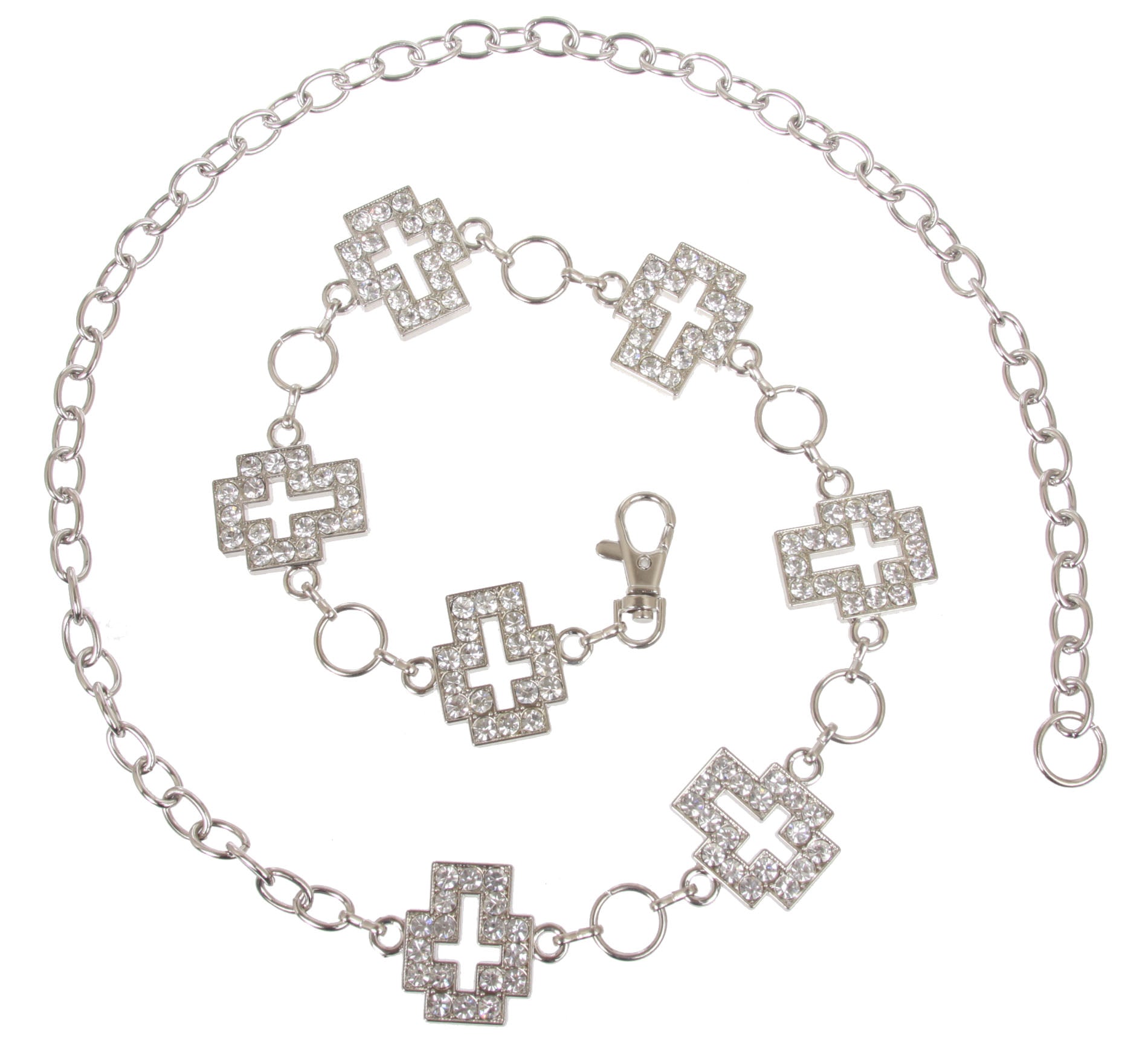 Womens Rhinestone Cross Ornaments Chain Belt - OnlineBelts