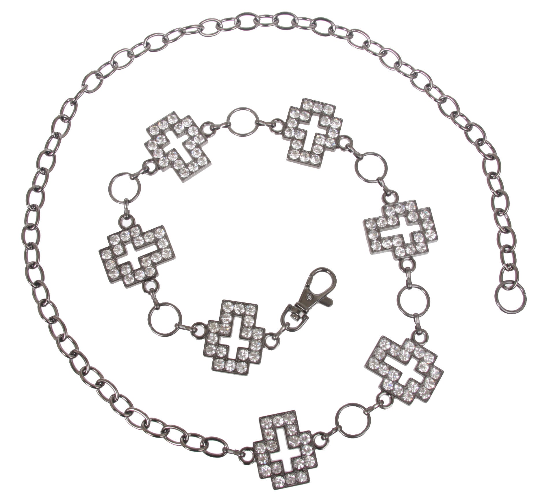 Womens Rhinestone Cross Ornaments Chain Belt - OnlineBelts