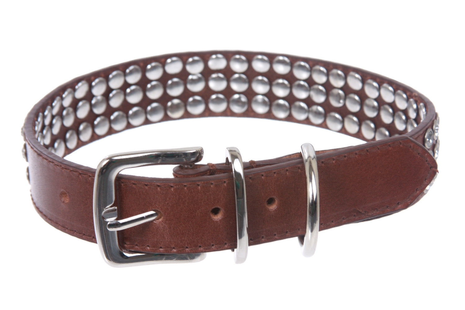 7/8" (22 mm) Leather Dog Collar with clear rhinestones - OnlineBelts