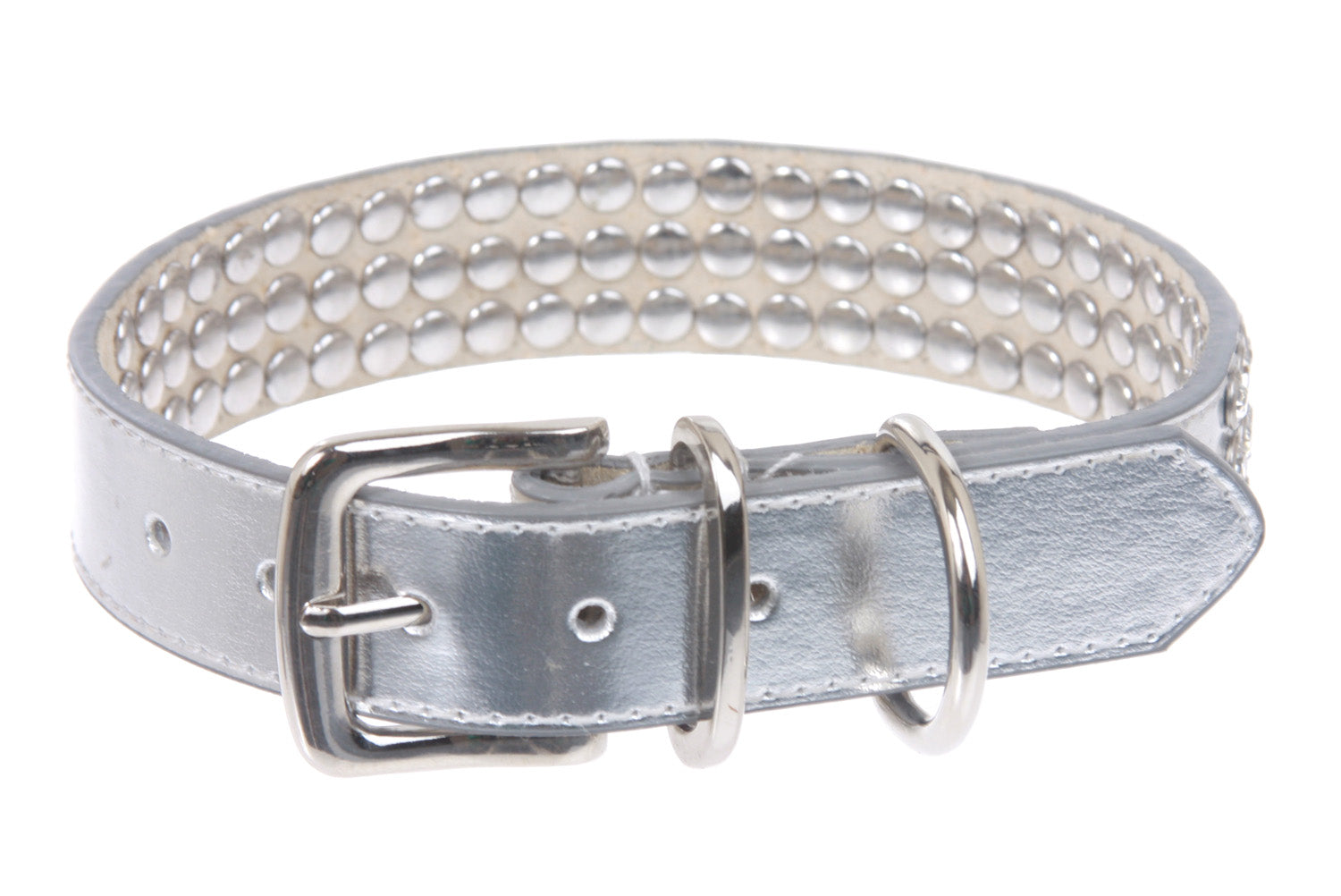 7/8" (22 mm) Leather Dog Collar with clear rhinestones - OnlineBelts