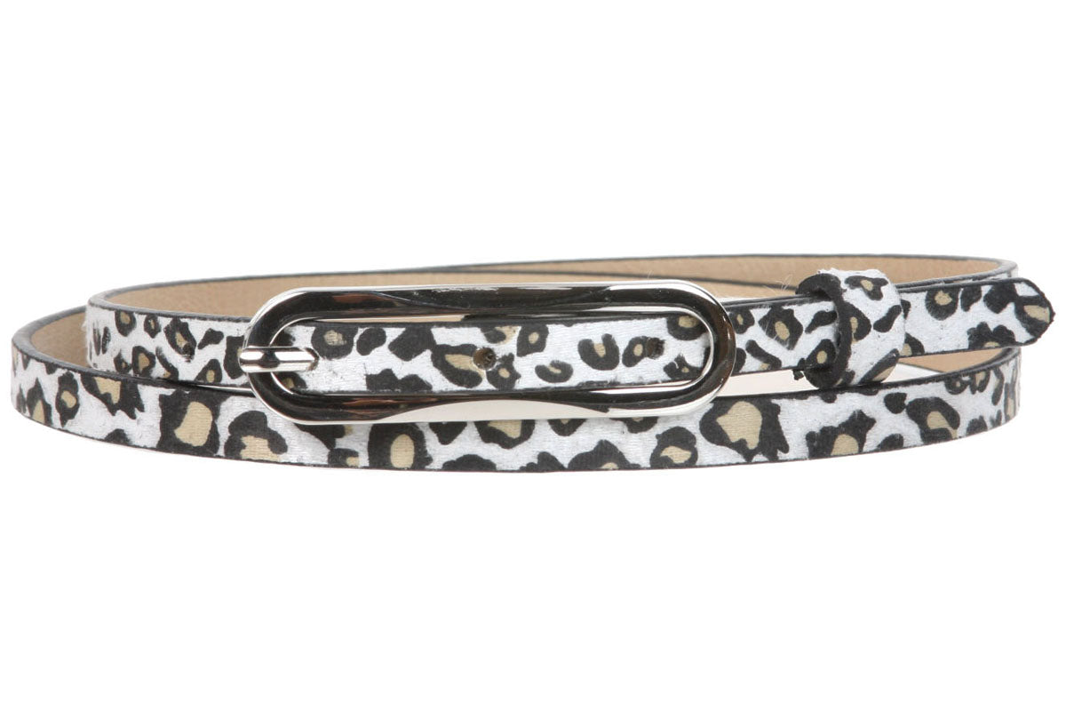 3/8 Inch Leopard Faux Animal Fur Skinny Fashion Belt