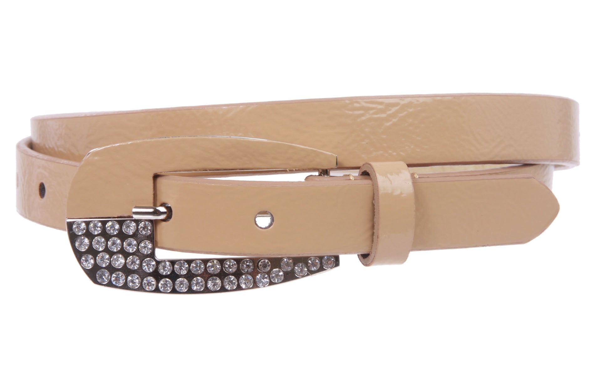 Woman's Rhinestone Patent Leather Skinny Belt - OnlineBelts