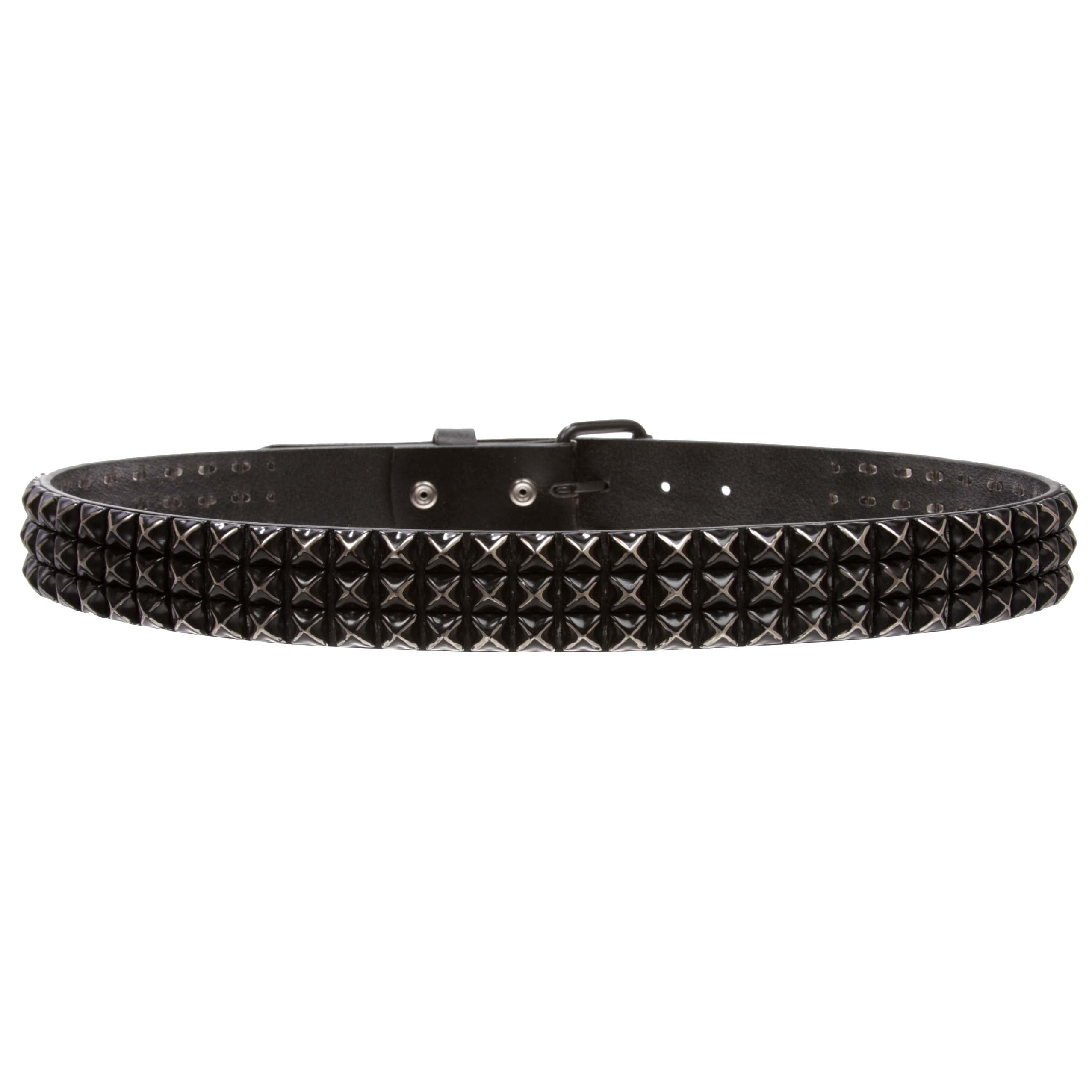 1.5" Three Row Punk Rock Star Distressed Black Studded Leather Belt - OnlineBelts