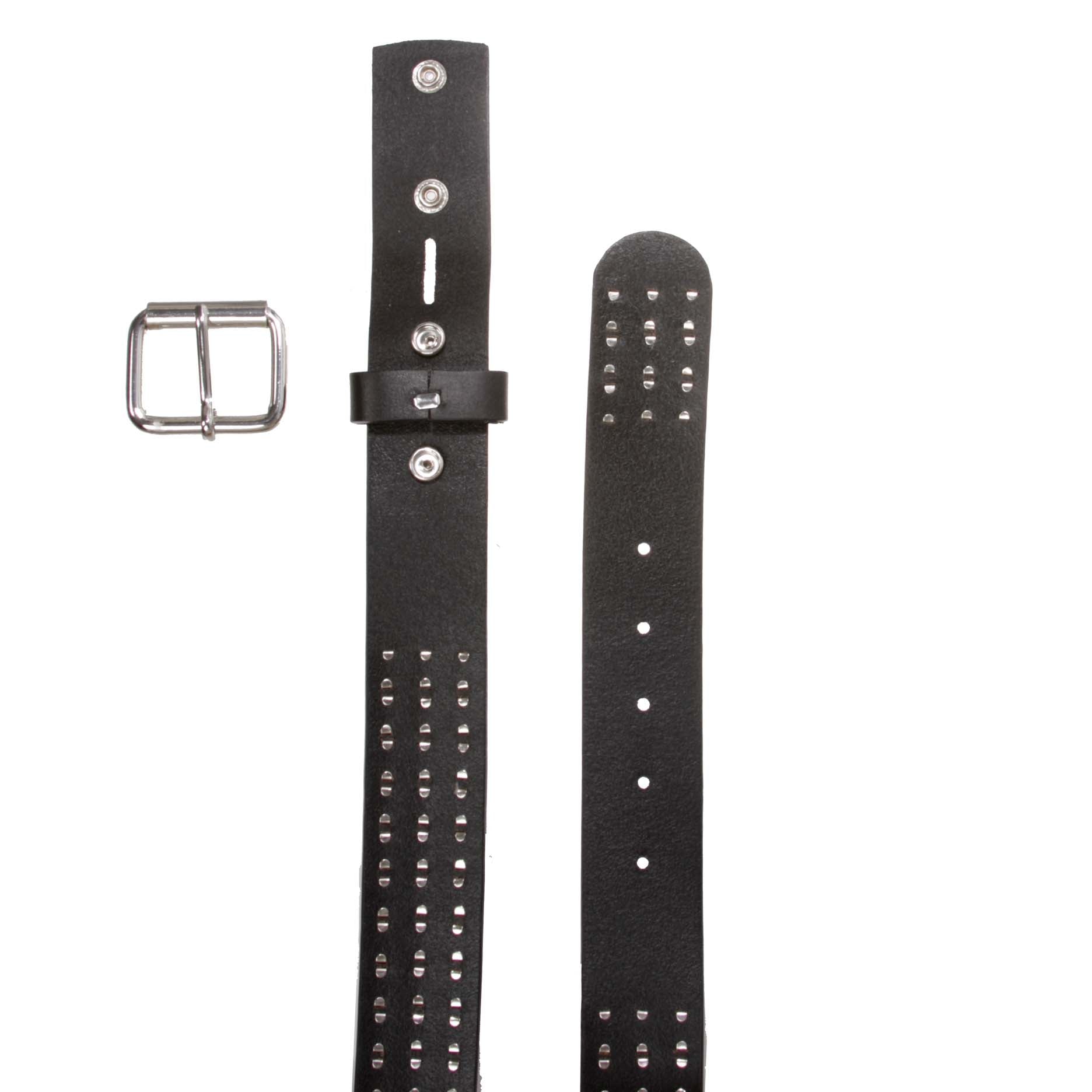 1 1/2" Snap On Three Row Punk Rock Star Metal Studded Cowhide Leather Belt - OnlineBelts