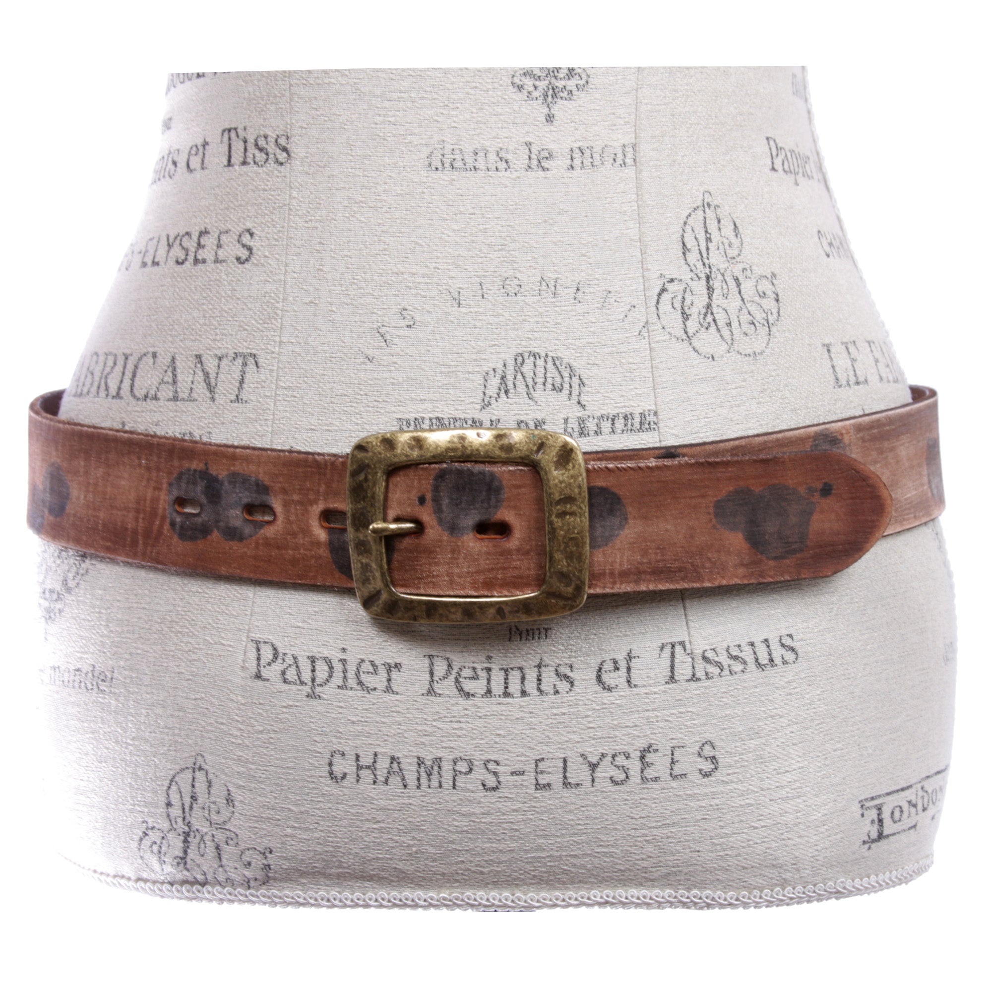 Snap On 1 1/2" Vintage Cowhide Full Grain Faux Cow Print Leather Casual Belt - OnlineBelts