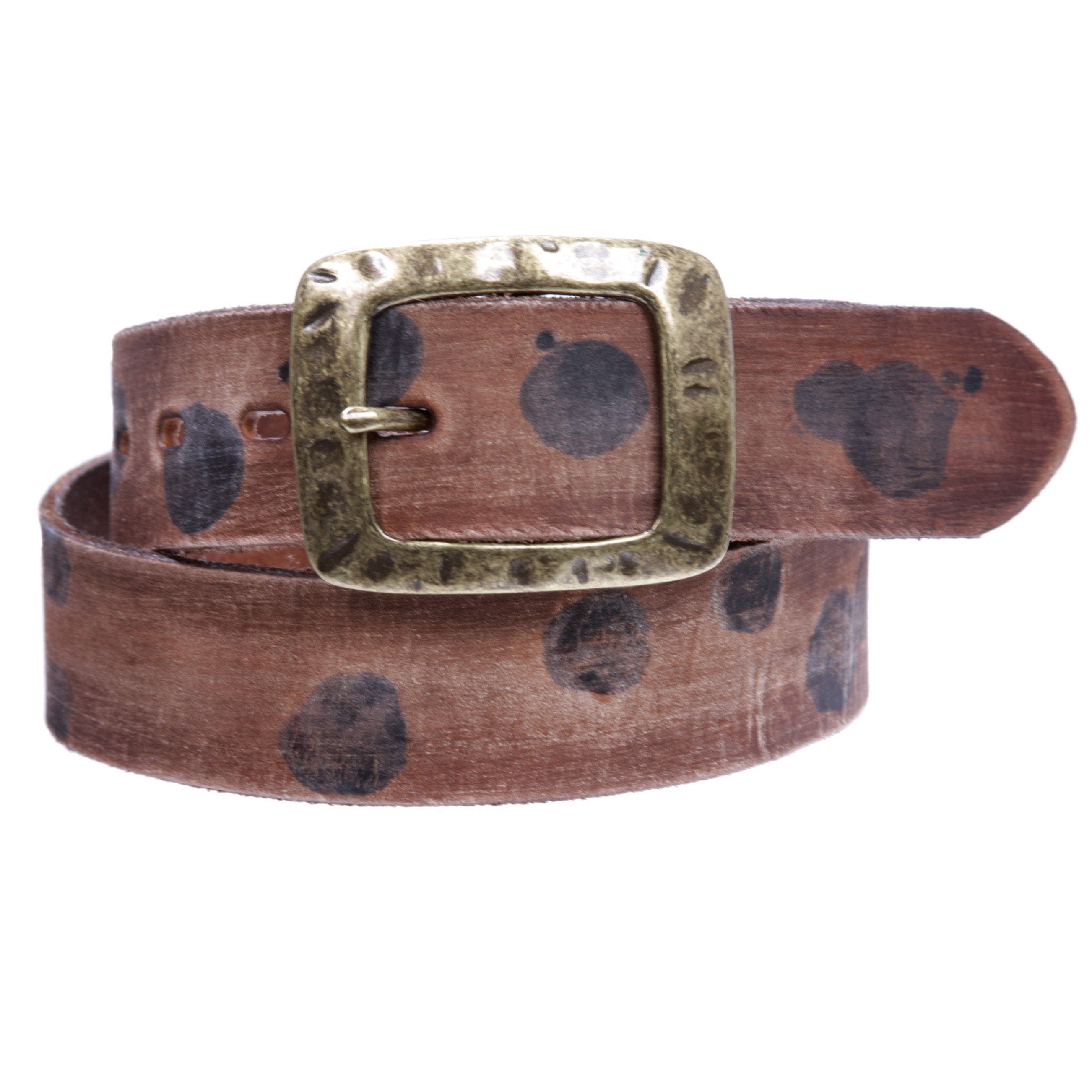Snap On 1 1/2" Vintage Cowhide Full Grain Faux Cow Print Leather Casual Belt - OnlineBelts