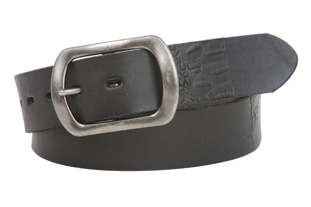Snap On 1 1/2" Oval Soft Hand Vintage Cowhide Full Grain Embossed Leather Casual Belt - OnlineBelts