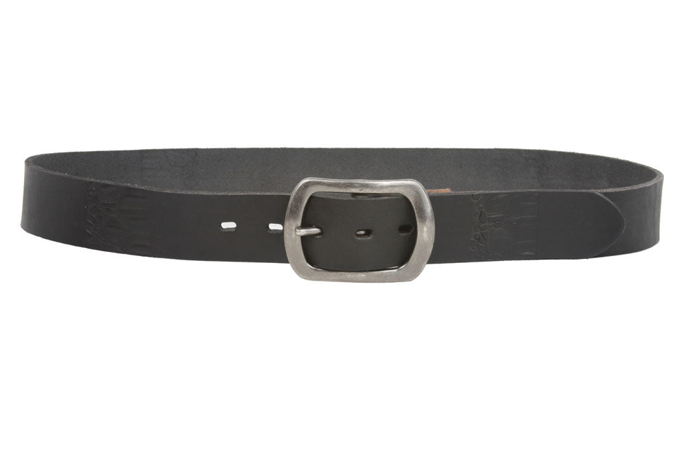 Snap On 1 1/2" Oval Soft Hand Vintage Cowhide Full Grain Embossed Leather Casual Belt - OnlineBelts