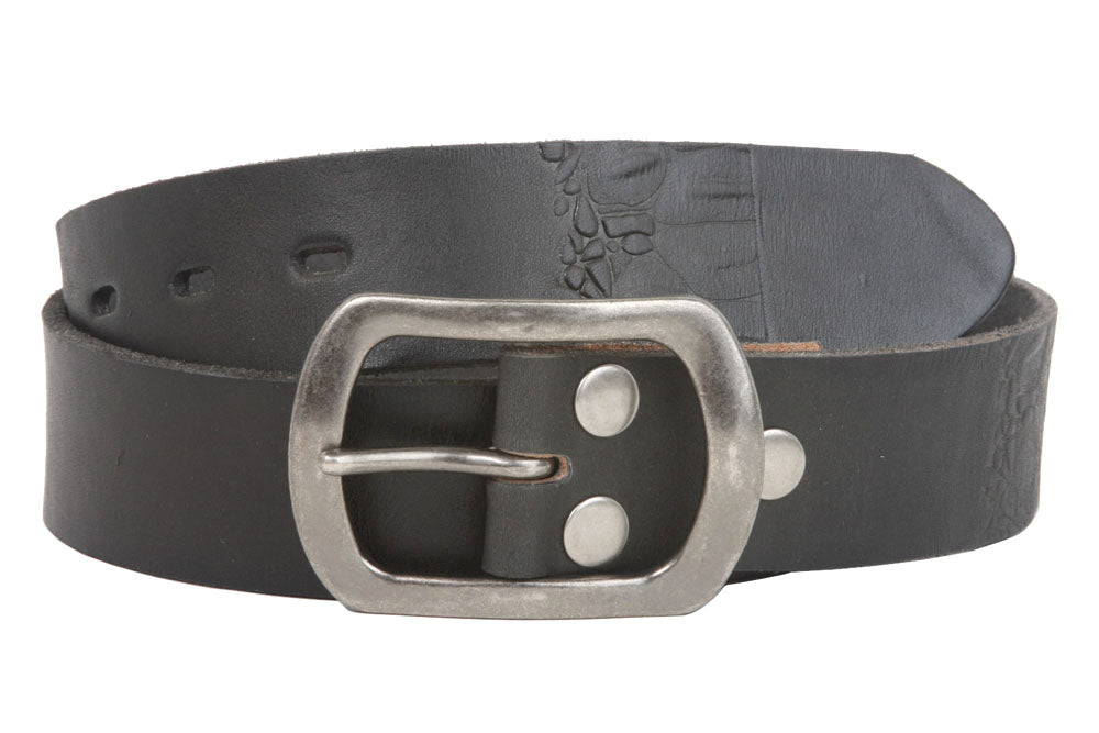 Snap On 1 1/2" Oval Soft Hand Vintage Cowhide Full Grain Embossed Leather Casual Belt - OnlineBelts