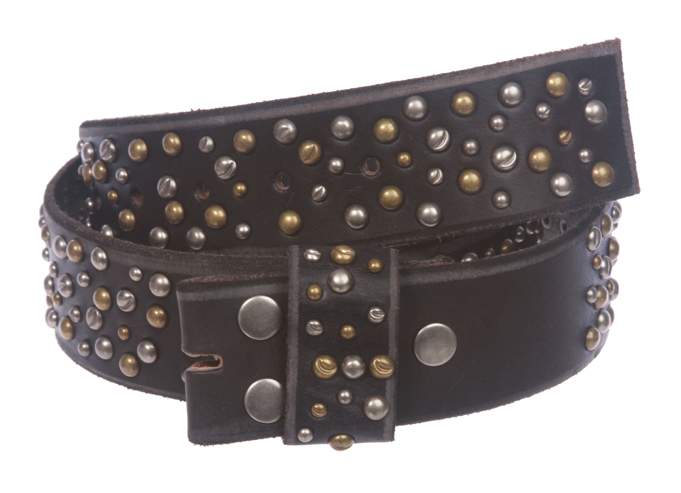 1 3/4 Inch Snap On Multi-rivet Studded Beveled Edged Full Grain Leather Belt Strap - OnlineBelts