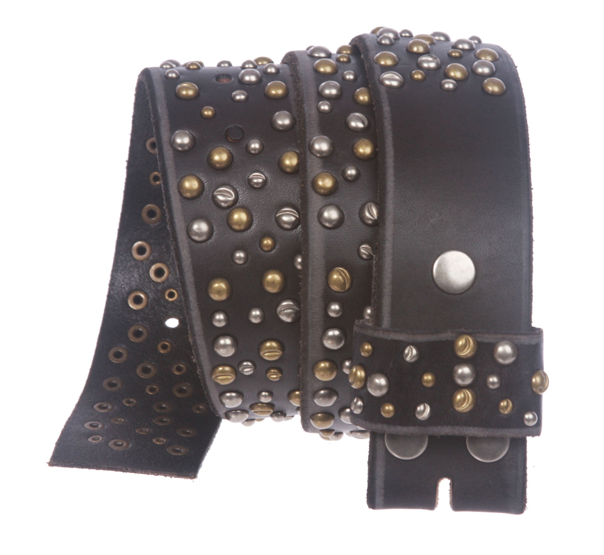 1 3/4 Inch Snap On Multi-rivet Studded Beveled Edged Full Grain Leather Belt Strap - OnlineBelts
