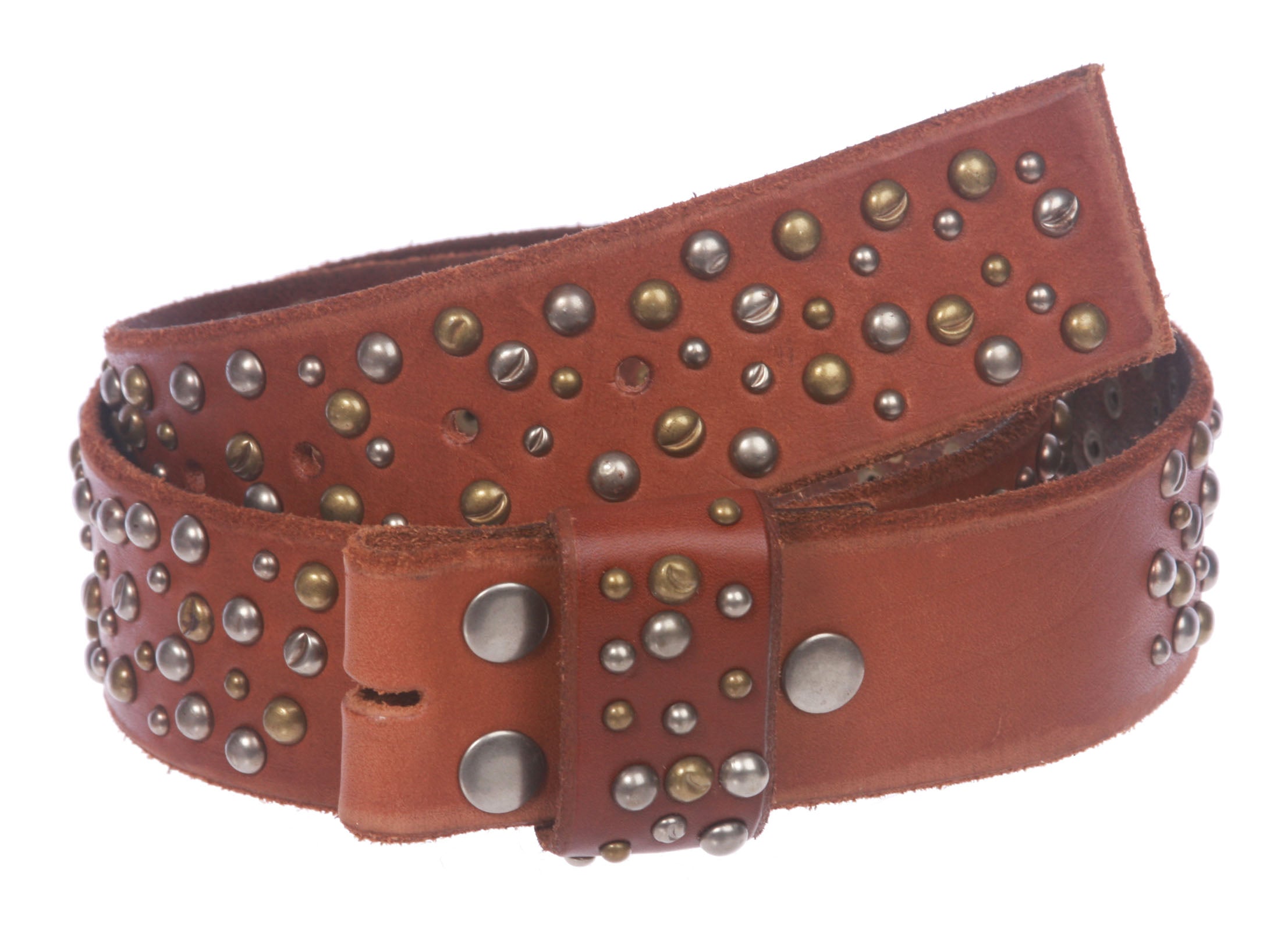 1 3/4 Inch Snap On Multi-rivet Studded Beveled Edged Full Grain Leather Belt Strap - OnlineBelts