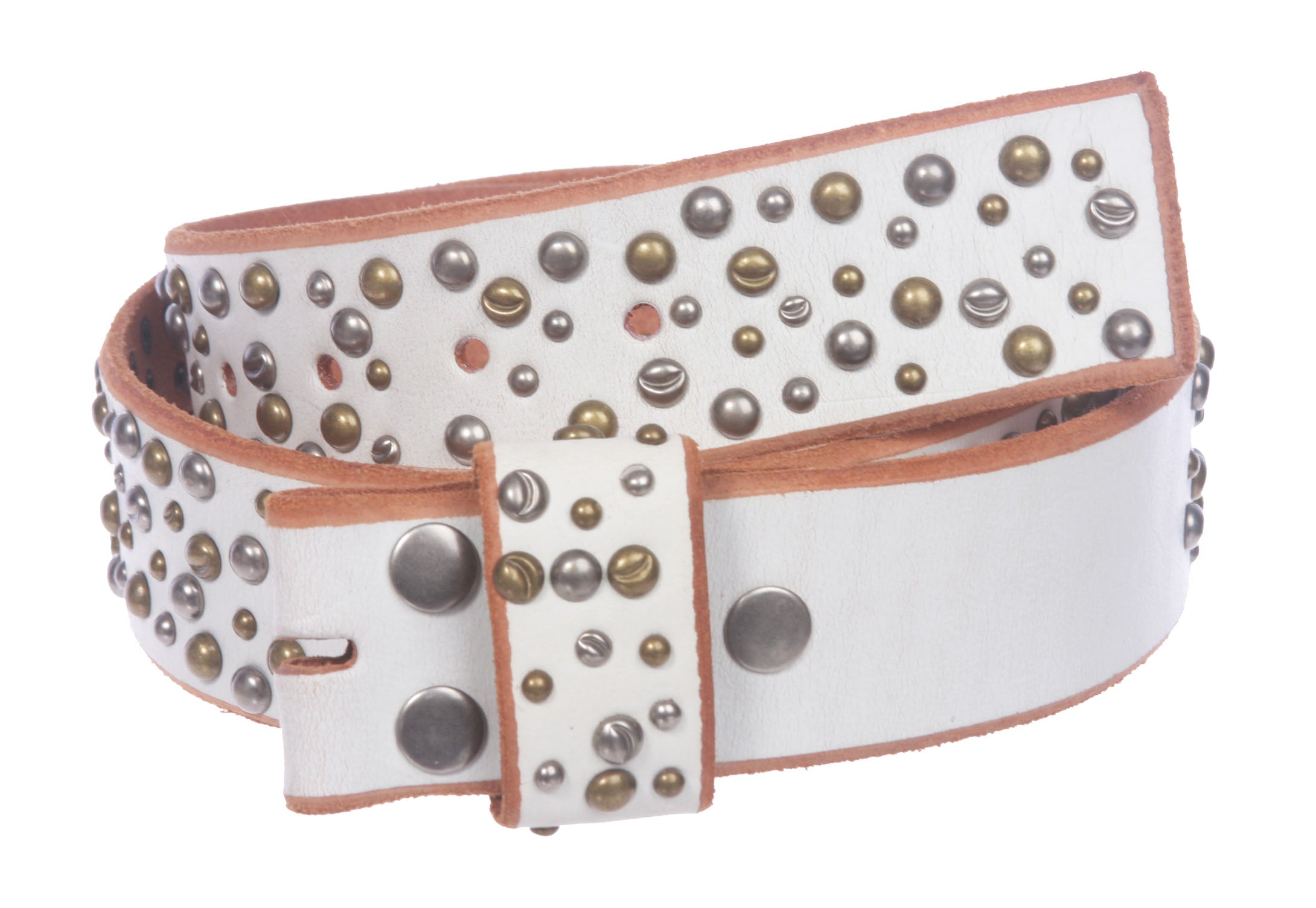 1 3/4 Inch Snap On Multi-rivet Studded Beveled Edged Full Grain Leather Belt Strap - OnlineBelts