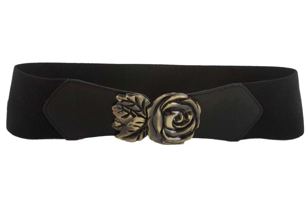 3" Wide High Waist Rose Floral Fashion Stretch Belt - OnlineBelts