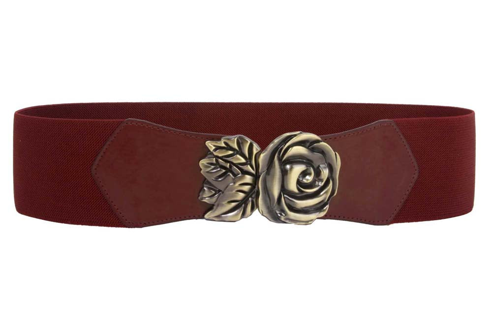 3" Wide High Waist Rose Floral Fashion Stretch Belt - OnlineBelts