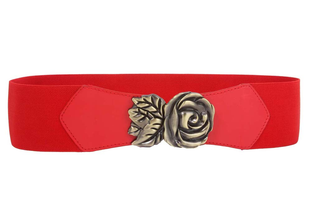 3" Wide High Waist Rose Floral Fashion Stretch Belt - OnlineBelts