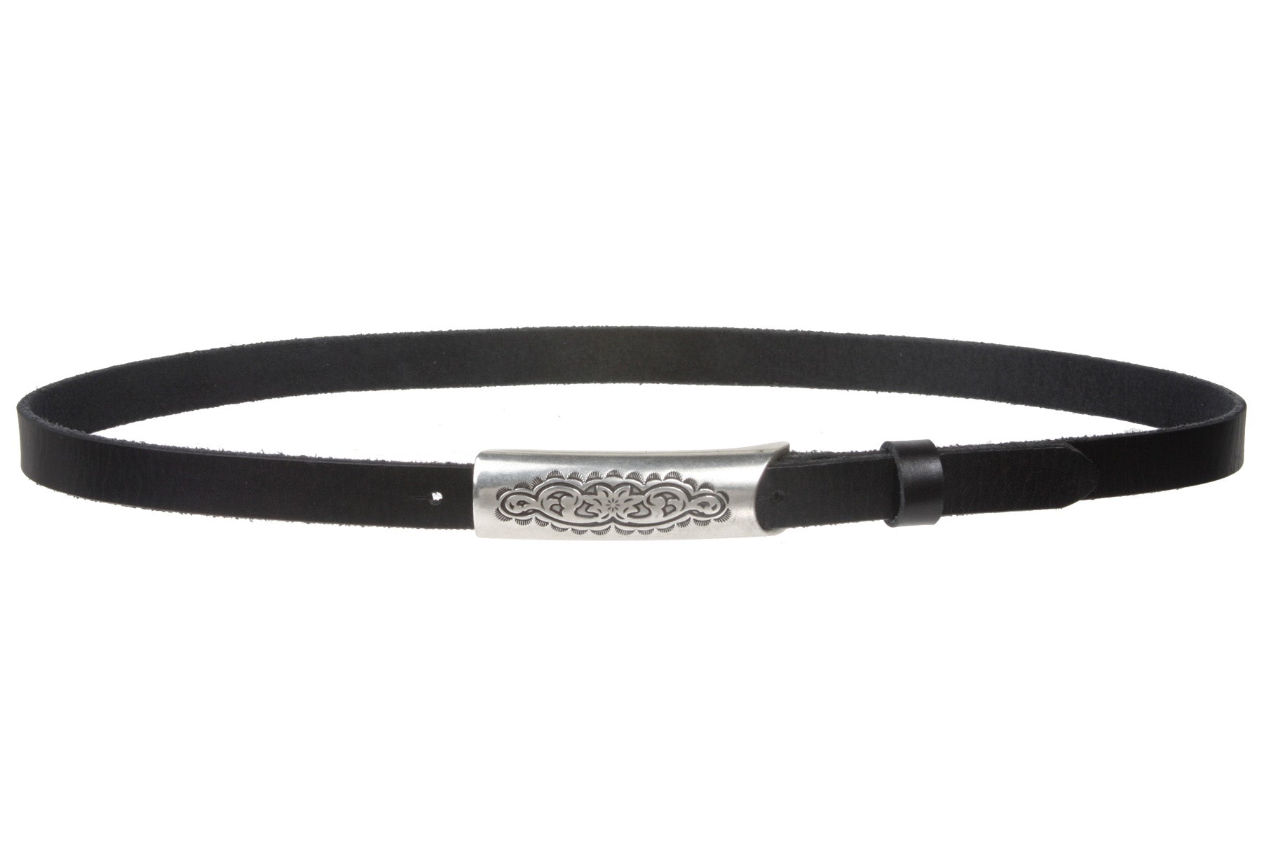 3/4" (19mm) Engraved Floral Rectangular Skinny Vintage Oil Tanned Solid Leather Casual Belt - OnlineBelts