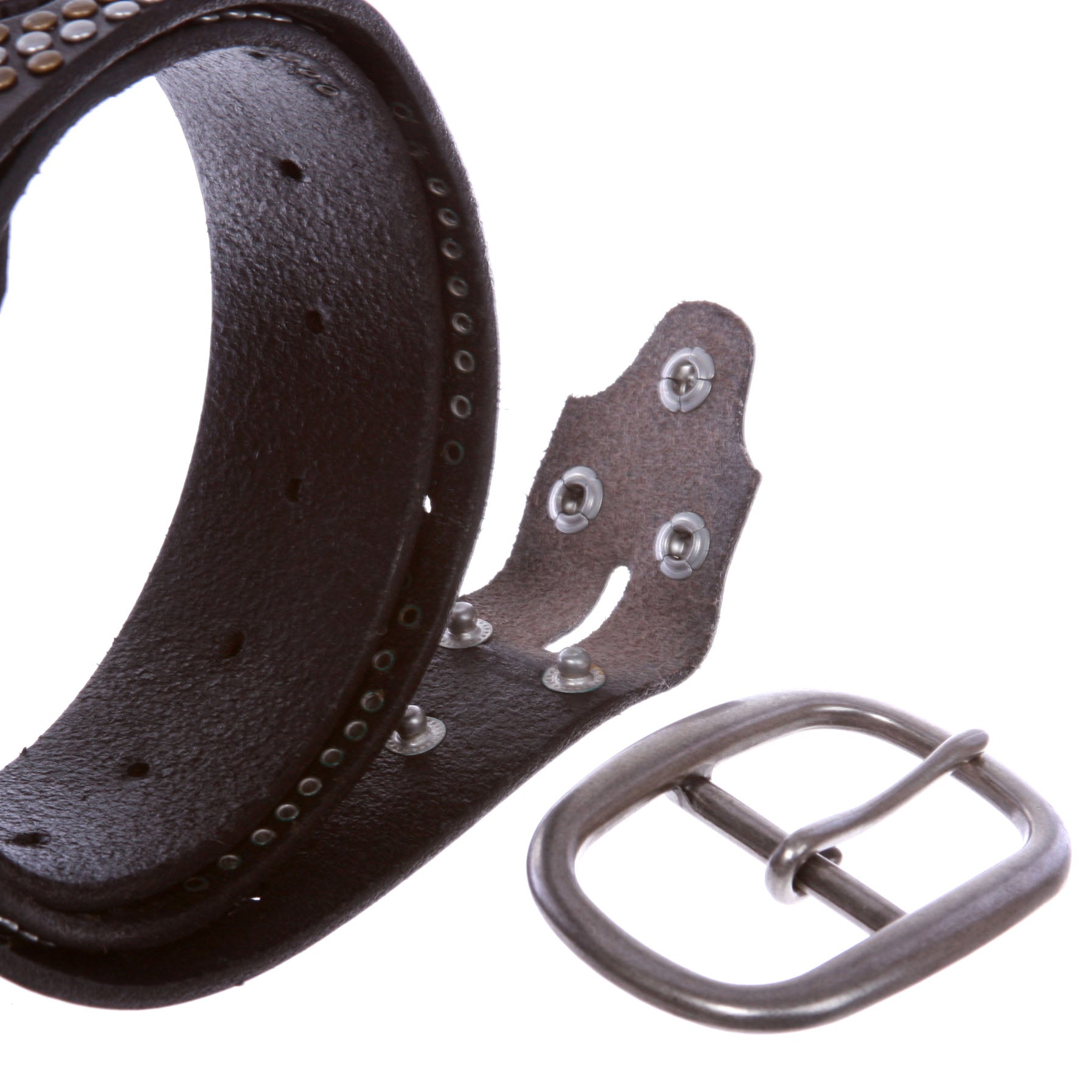 1 1/2" Oval Snap on Perforated Nailhead Studded Cowhide Solid Leather Belt - OnlineBelts