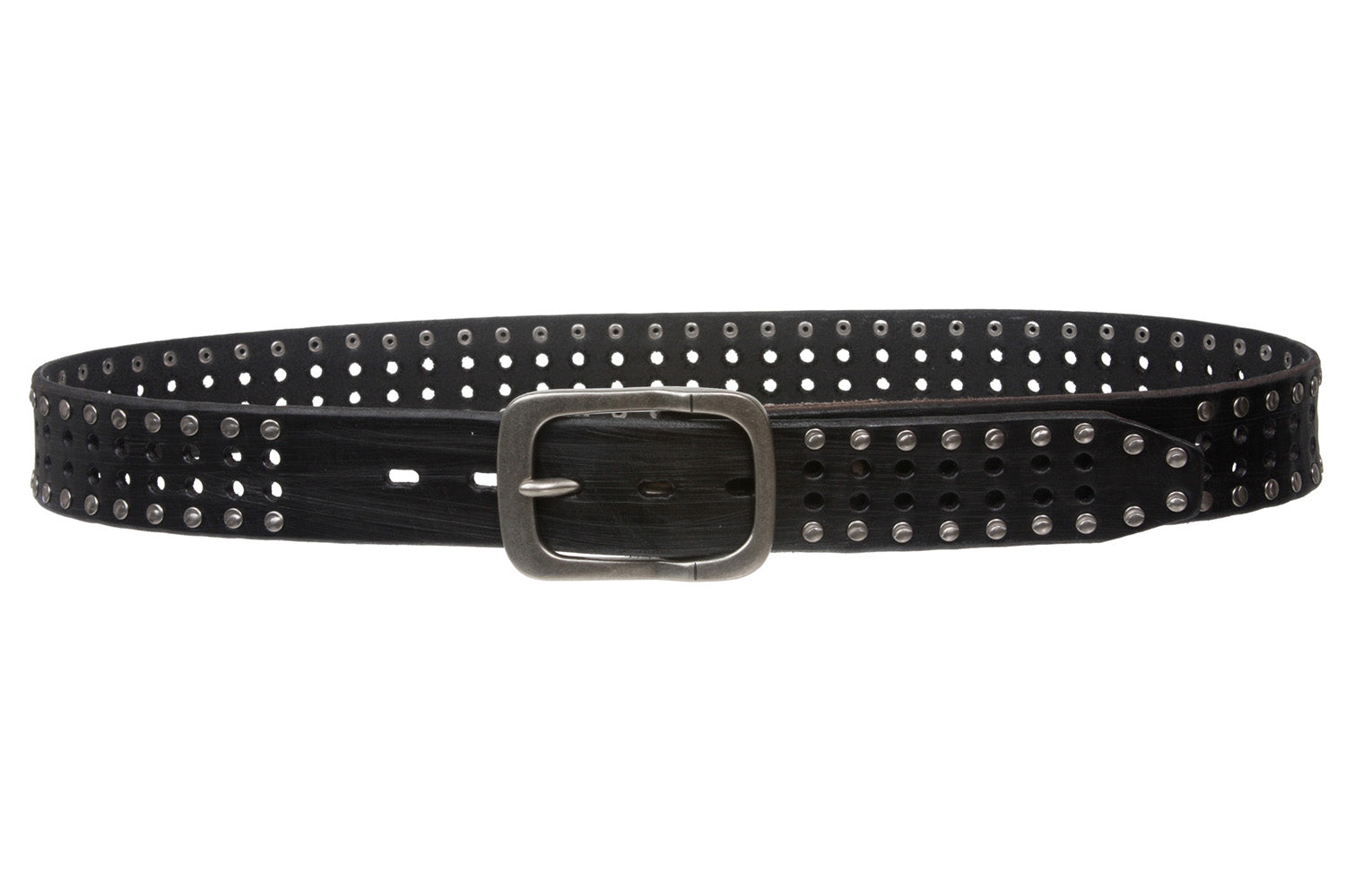 1 1/2" (38 mm) Snap on Vintage Cowhide Metal Circle Studded Leather Belt - OnlineBelts
