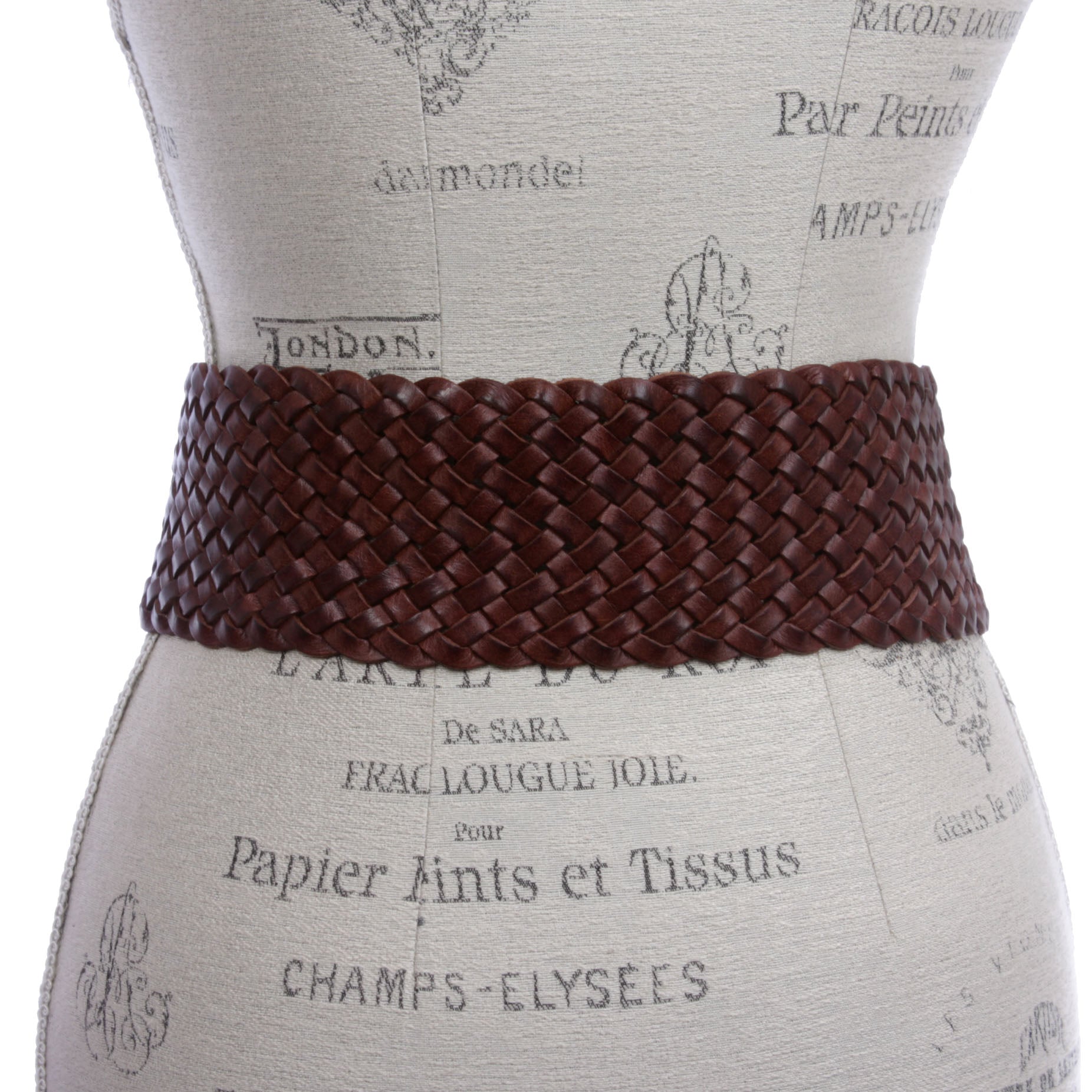 Women's 3 1/4" Wide Tapered Braided Woven High Waist Leather Belt