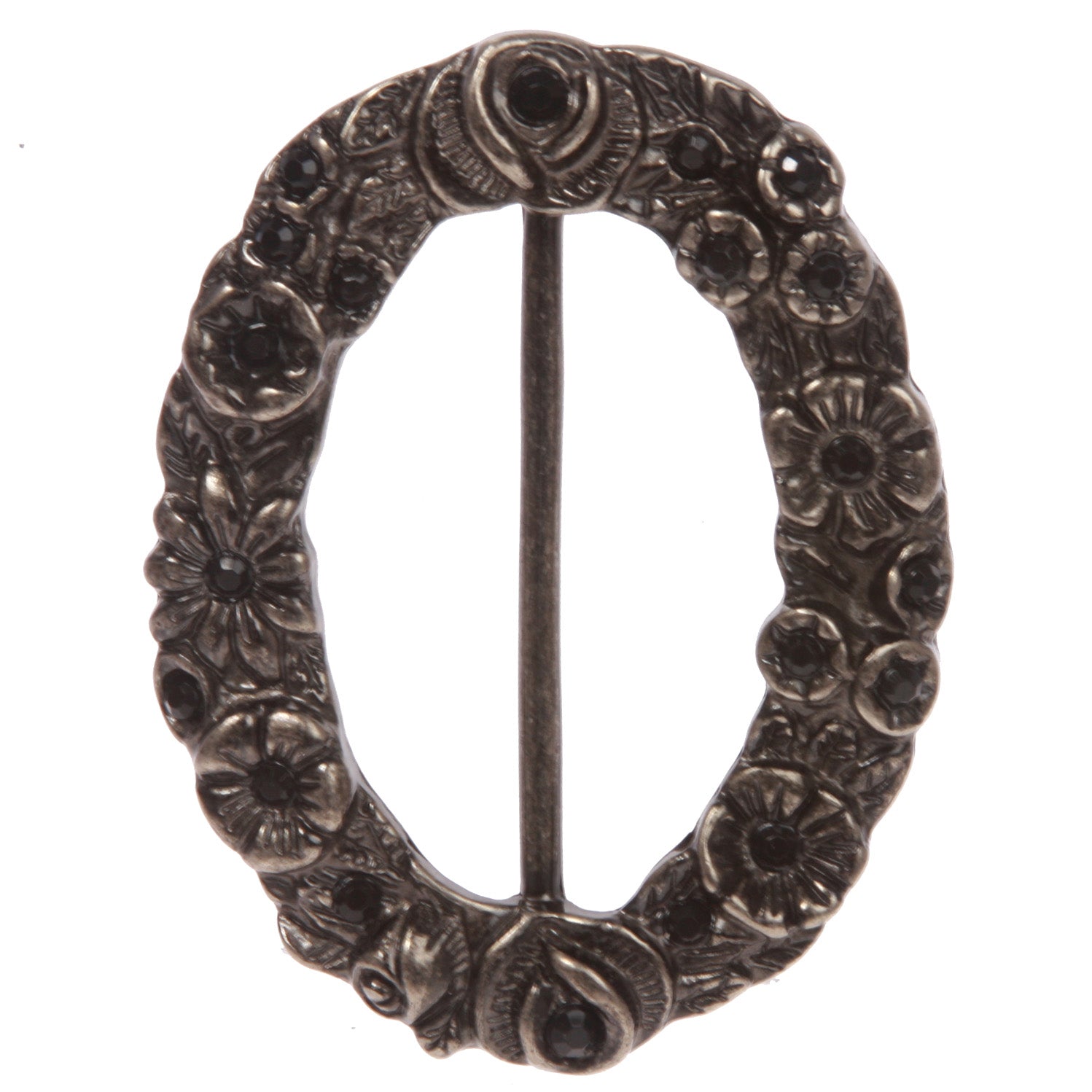 2" (50 mm) Oval Rhinestone Flower Center Bar Prongless Belt Buckle - OnlineBelts