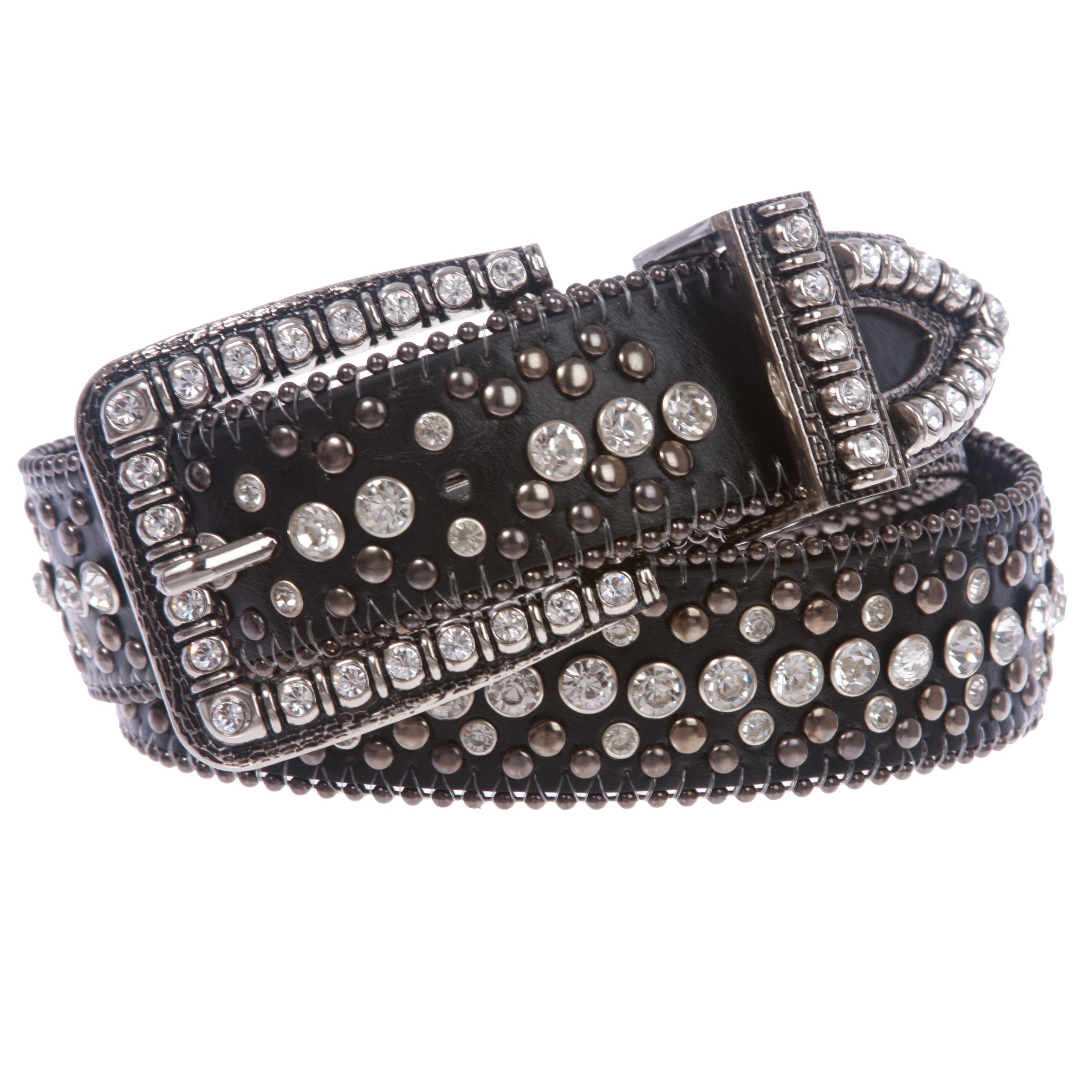 Cowgirl Western Rhinestone Studs Rectangular Bling Belt - OnlineBelts
