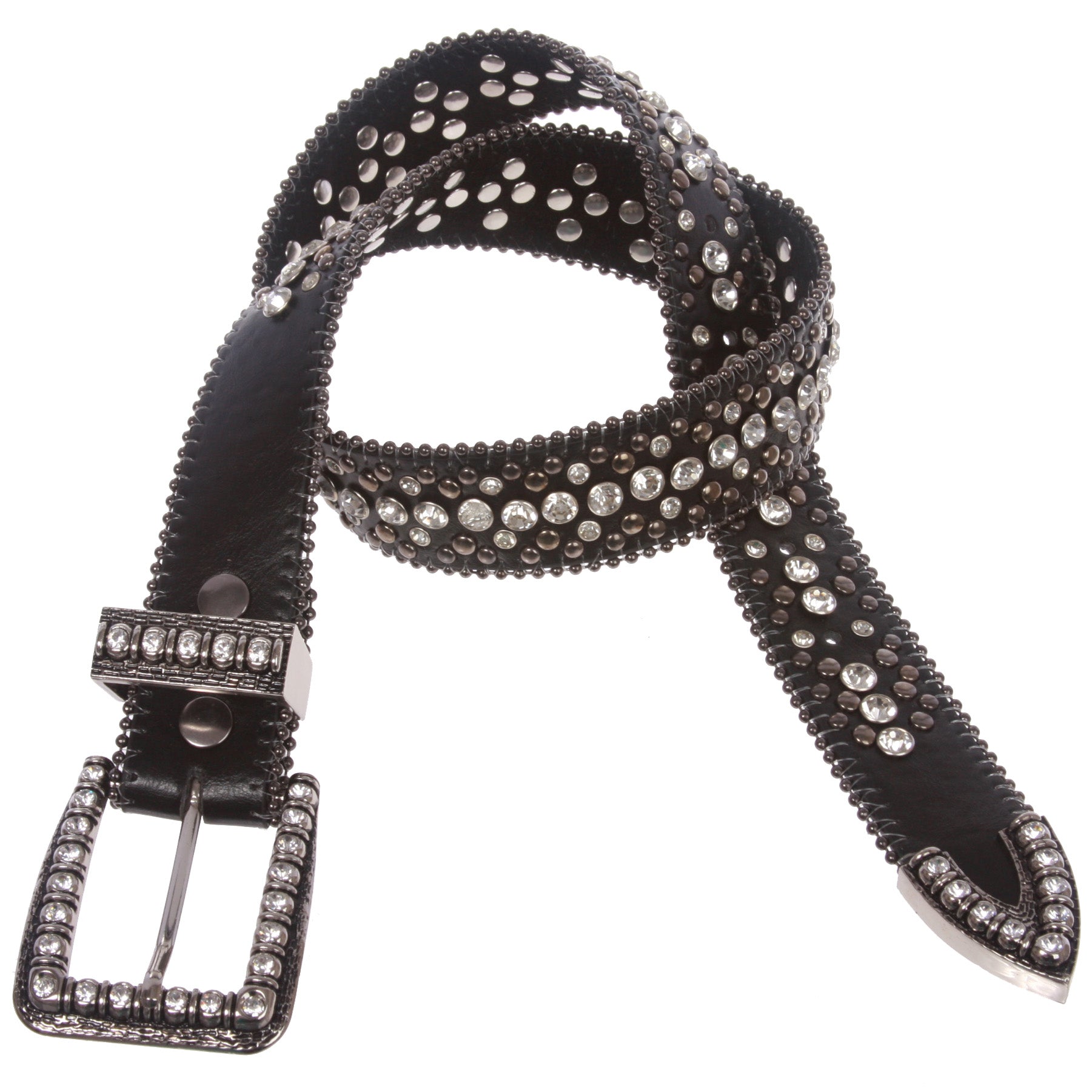 Cowgirl Western Rhinestone Studs Rectangular Bling Belt - OnlineBelts