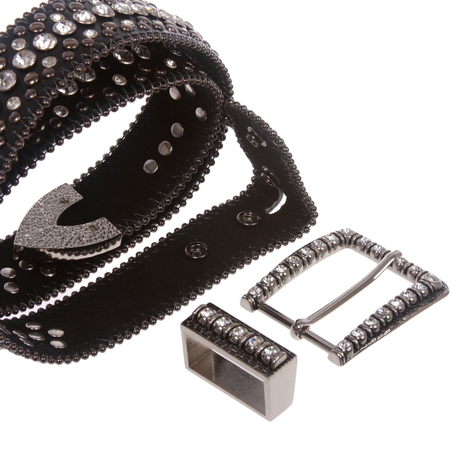 Cowgirl Western Rhinestone Studs Rectangular Bling Belt - OnlineBelts